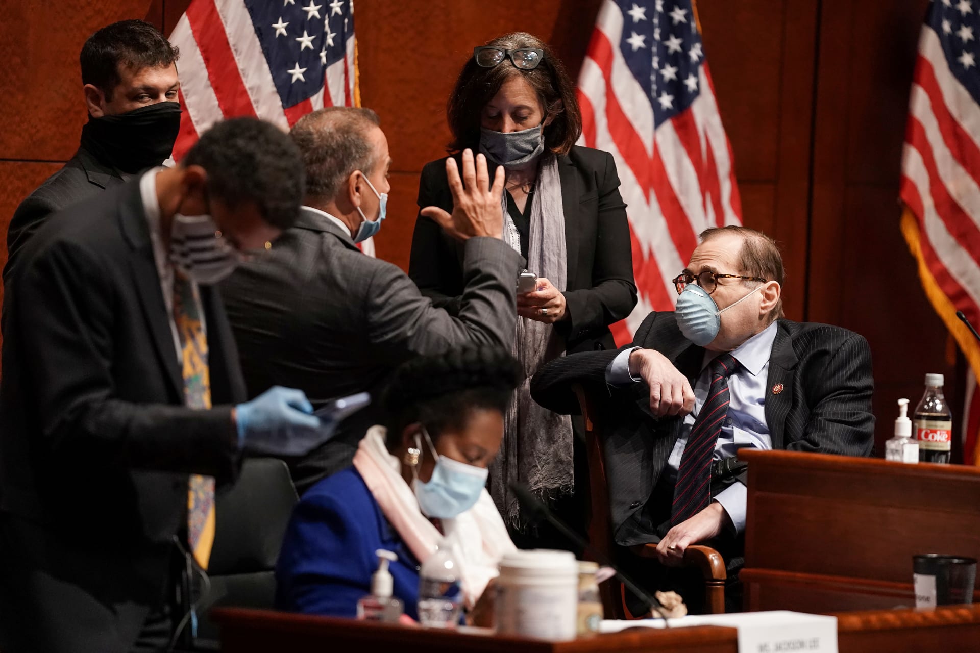 <p>U.S. Rep. David Cicilline (D-RI) speaks to House Judiciary Committee Chairman Jerrold Nadler (D-NY) during a meeting of the House Judiciary Committee.</p>
