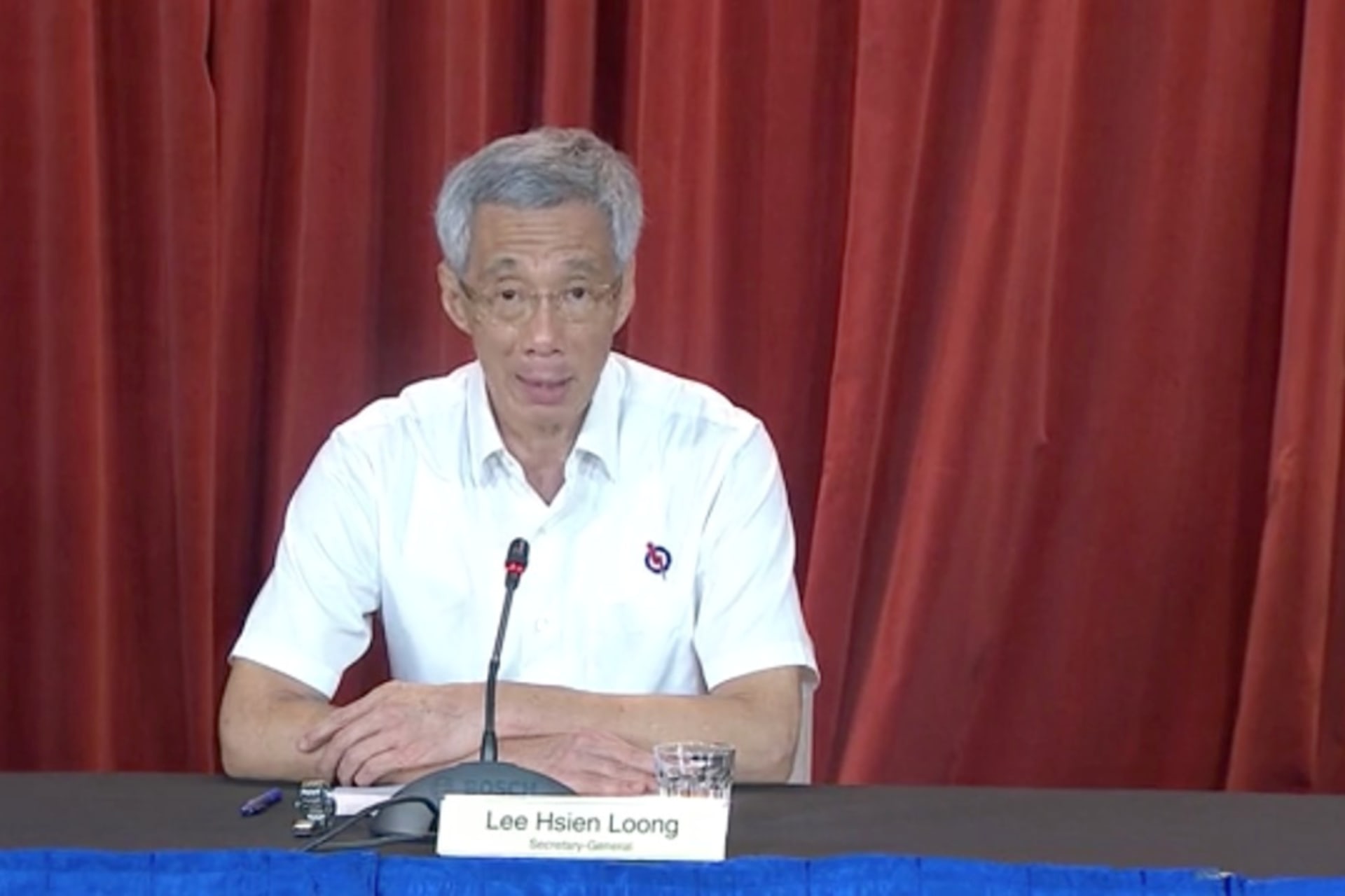 <p>Singapore’s Prime Minister Lee Hsien Loong and Secretary-General of the People’s Action Party speaks at a virtual press conference following the general elections in Singapore, in this still frame obtained from social media video on July 11, 2020.</p>
