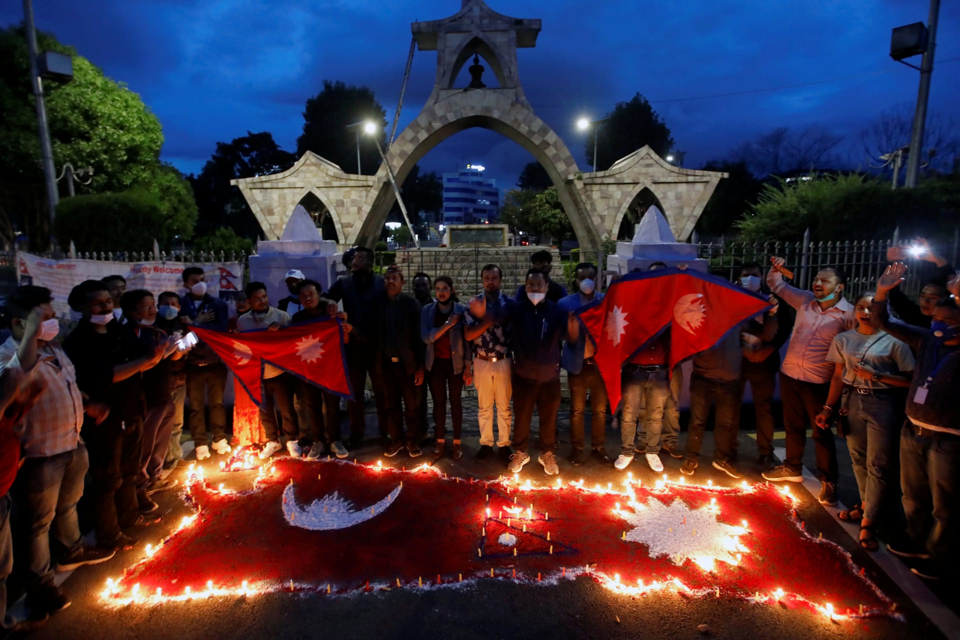 <p>People celebrate in Kathmandu after Nepal’s parliament approved a new map of the country.</p>
