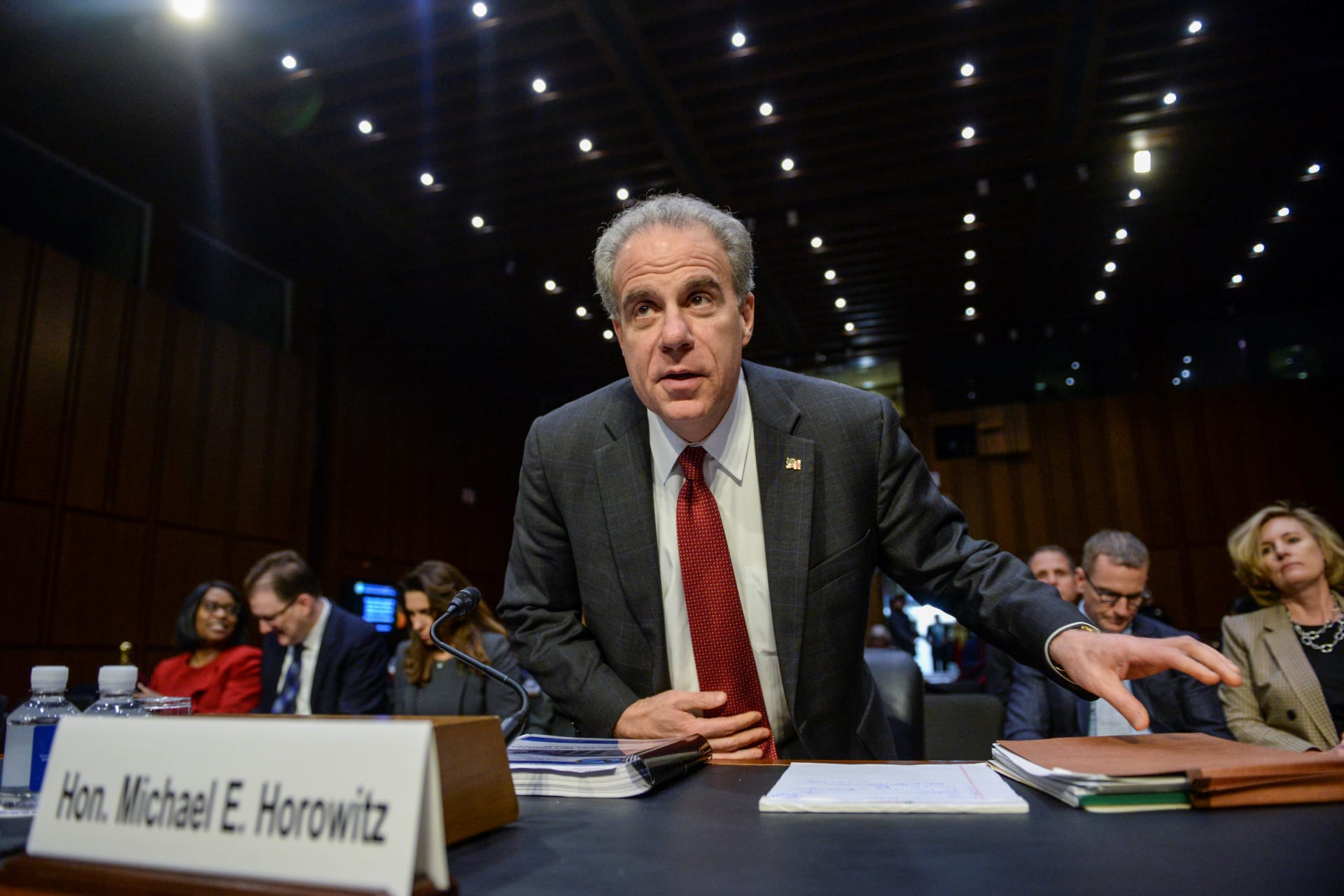 <p>U.S. Justice Department Inspector General Michael Horowitz arrives to testify before a Senate Judiciary Committee hearing “Examining the Inspector General’s report on alleged abuses of the Foreign Intelligence Surveillance Act (FISA).”</p>
