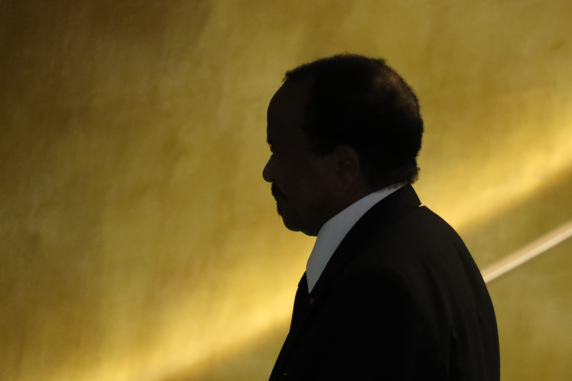 <p>President Paul Biya of Cameroon departs after addressing the 71st United Nations General Assembly in New York, U.S.A., on September 22, 2016.</p>
