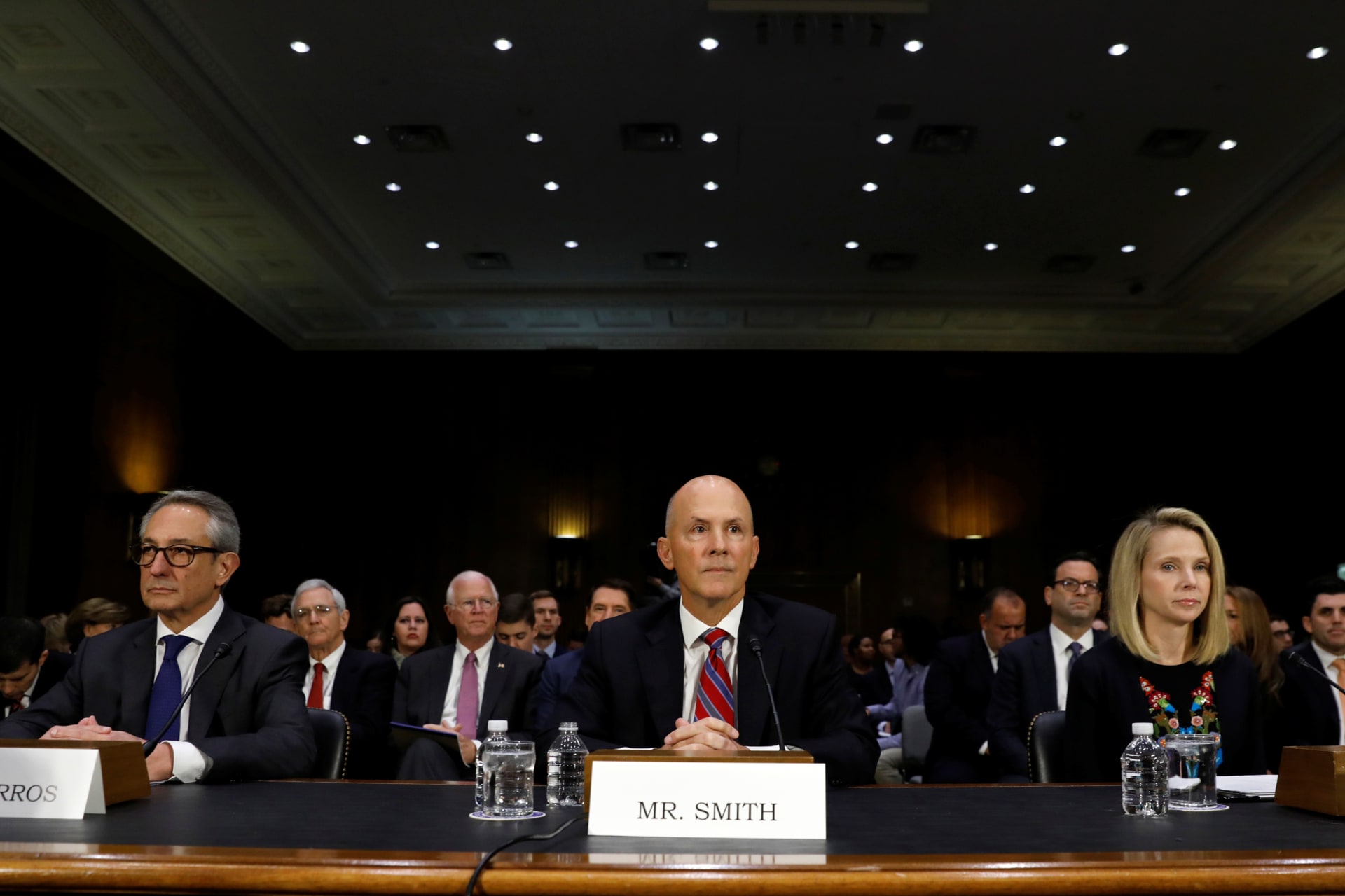 <p>Equifax Interim CEO Paulino Barros (L), former Equifax CEO Richard Smith (C) and former Yahoo Chief Executive Marissa Mayer testify before a Senate Commerce, Science and Transportation hearing.</p>
