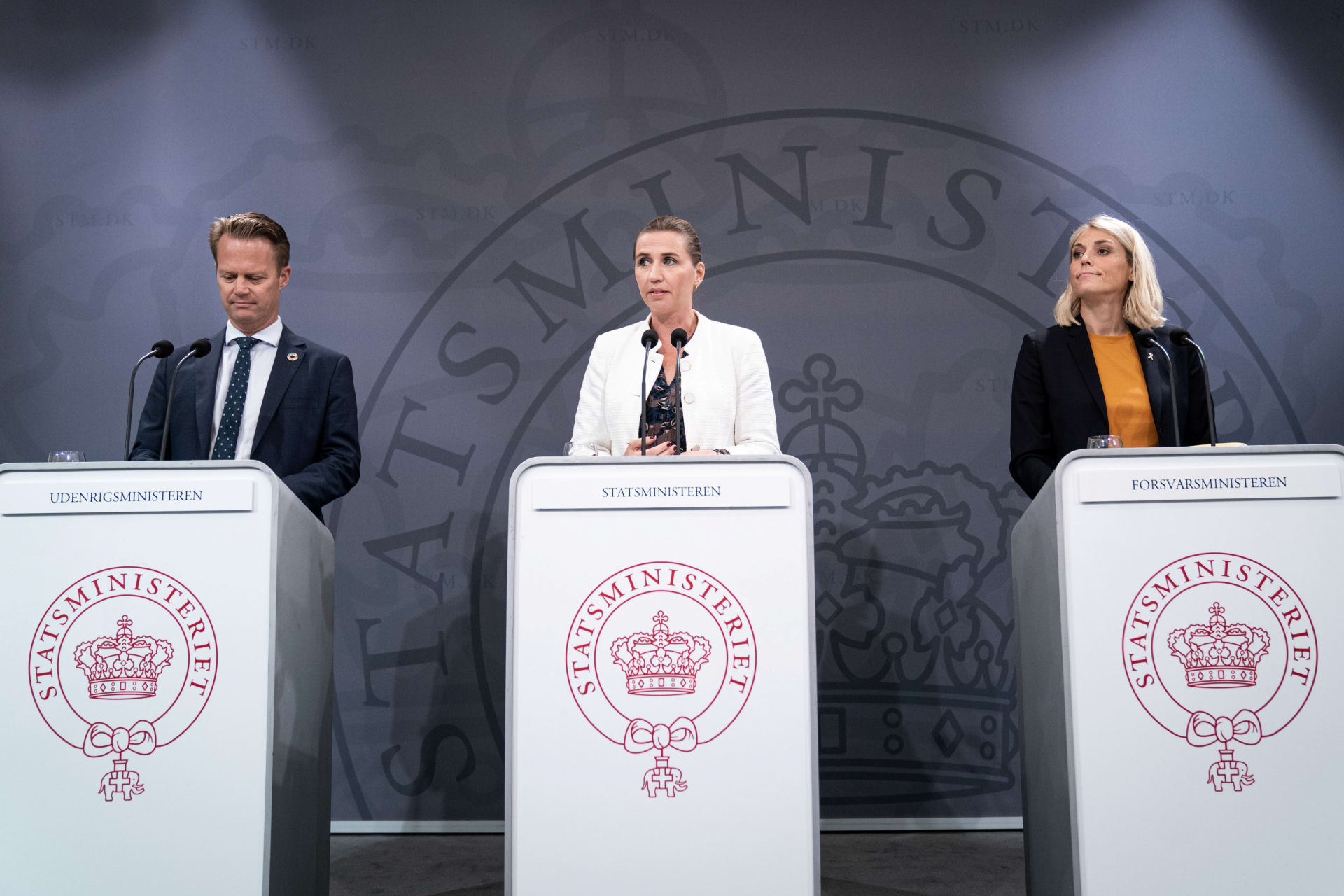 <p>Denmark’s Prime Minister Mette Frederiksen, Foreign Minister Jeppe Kofod and Defense Minister Trine Bramsen.</p>
