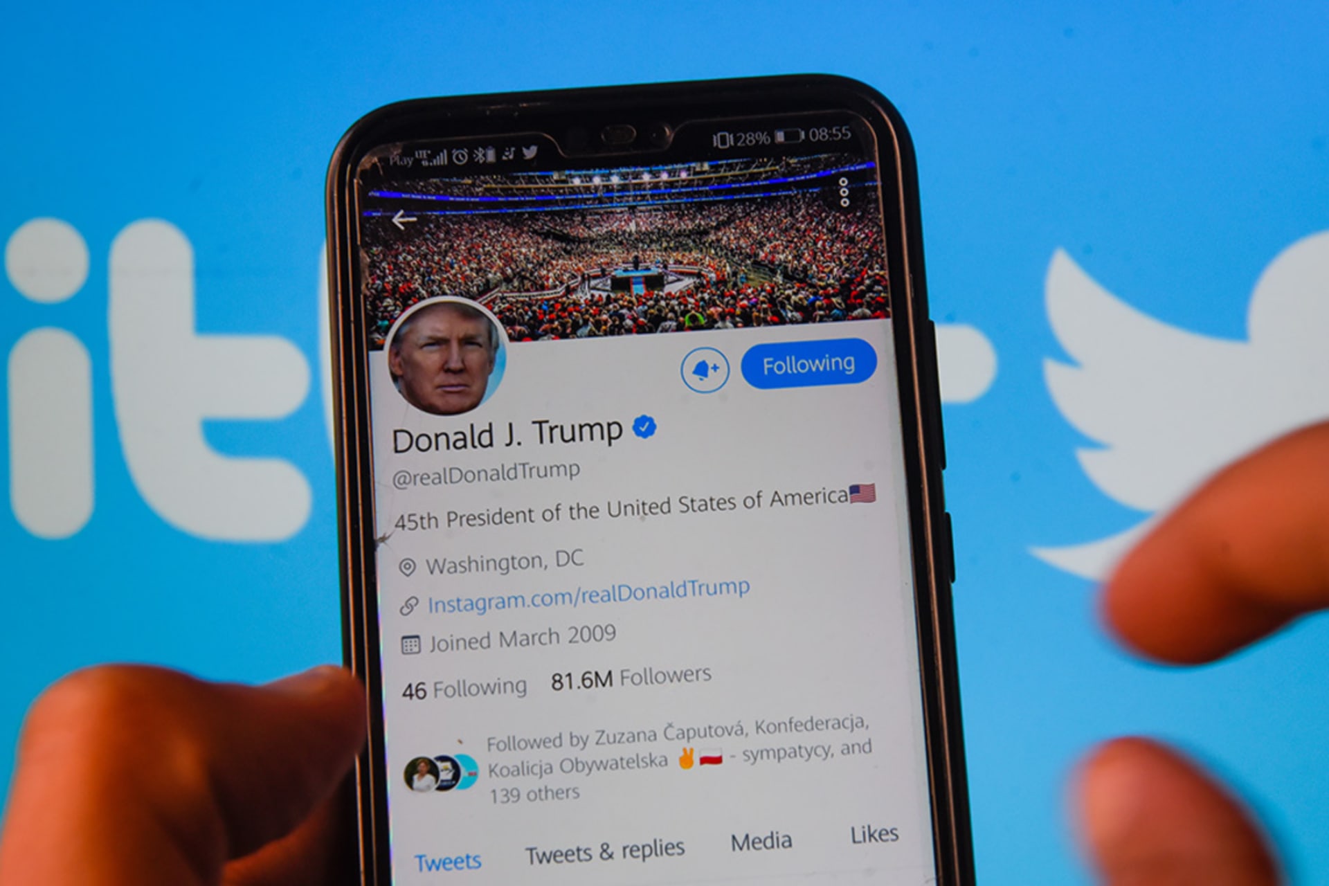 <p>In this photo illustration the Twitter account of President Donald J. Trump is seen displayed on a smartphone. </p>
