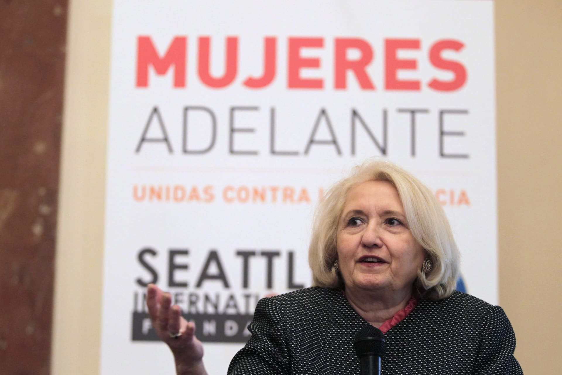 <p>Melanne Verveer, then U.S. Ambassador-at-Large for Global Women’s Issues, speaks at the launch of Mujeres Adelante (Women Moving Forward), an initiative to combat gender-based violence. Guatemala City, Guatemala. October 19, 2012. </p>
