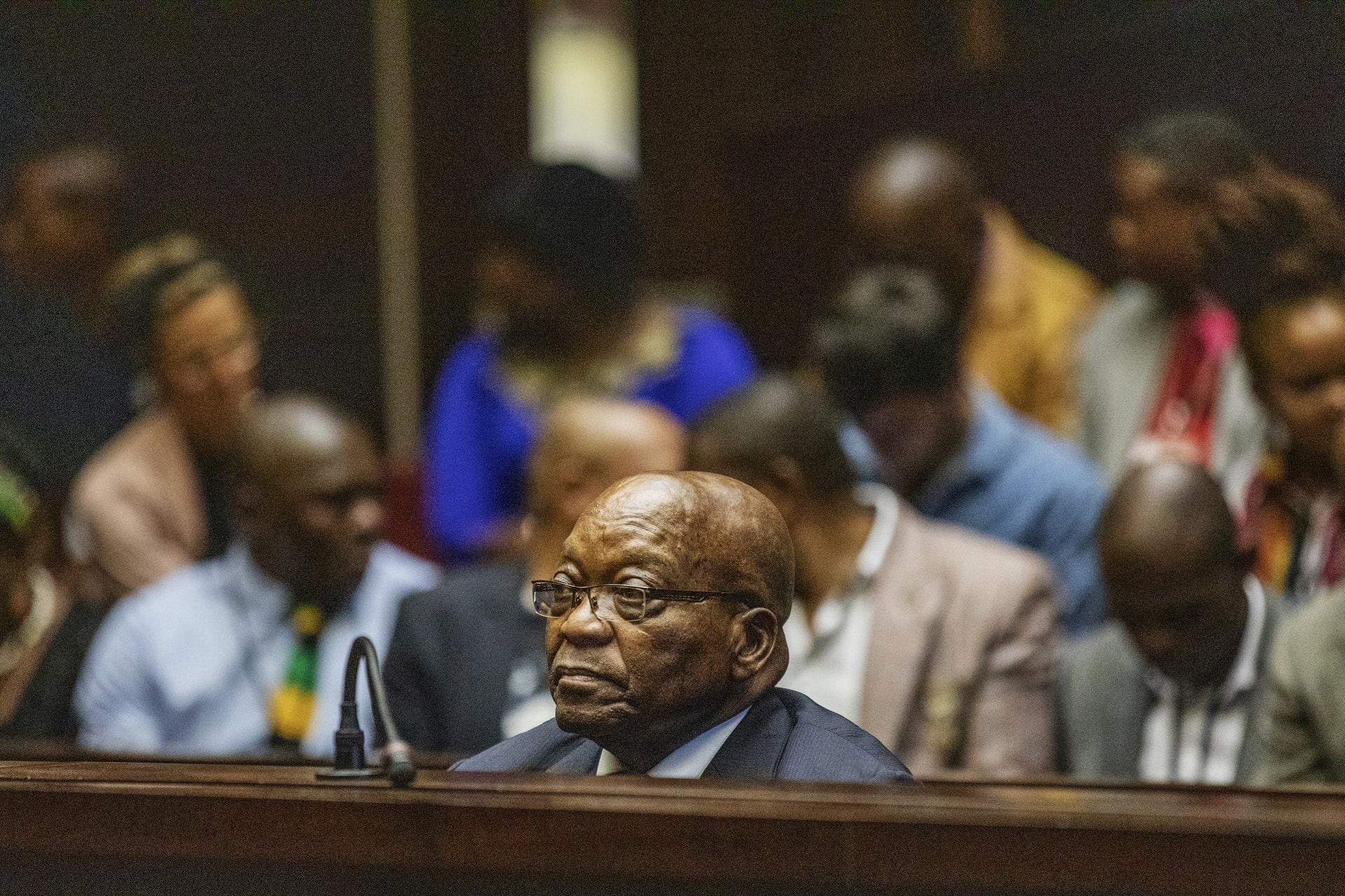 <p>Former South African President Jacob Zuma appears in court where he faces charges that include fraud, racketeering and money laundering in Pietermaritzburg, South Africa, on October 15, 2019.</p>
