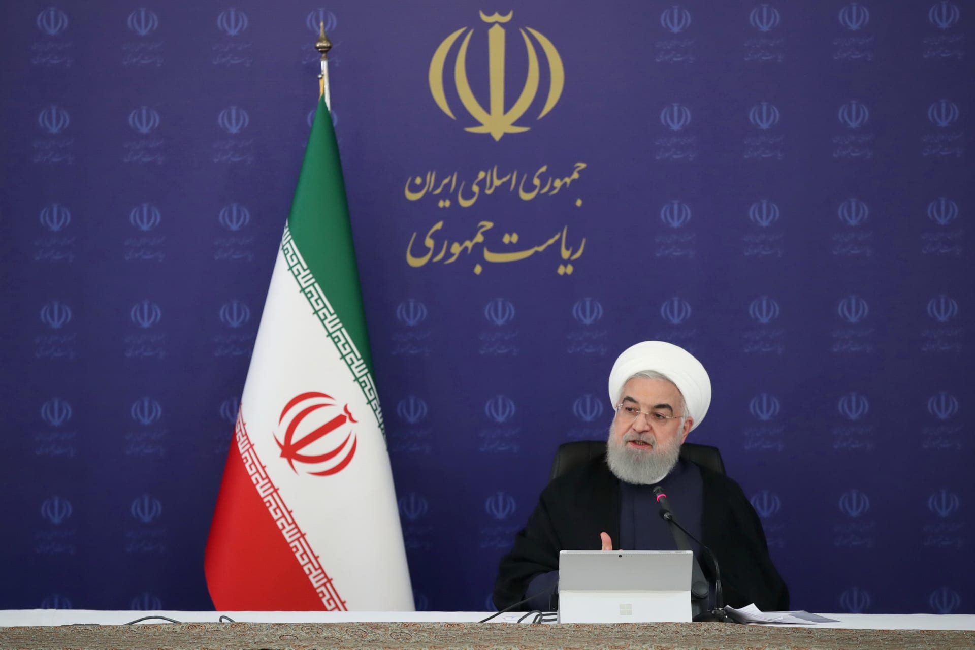 <p>Iranian President Hassan Rouhani speaks at a cabinet meeting in Tehran, Iran, on April 8.</p>

