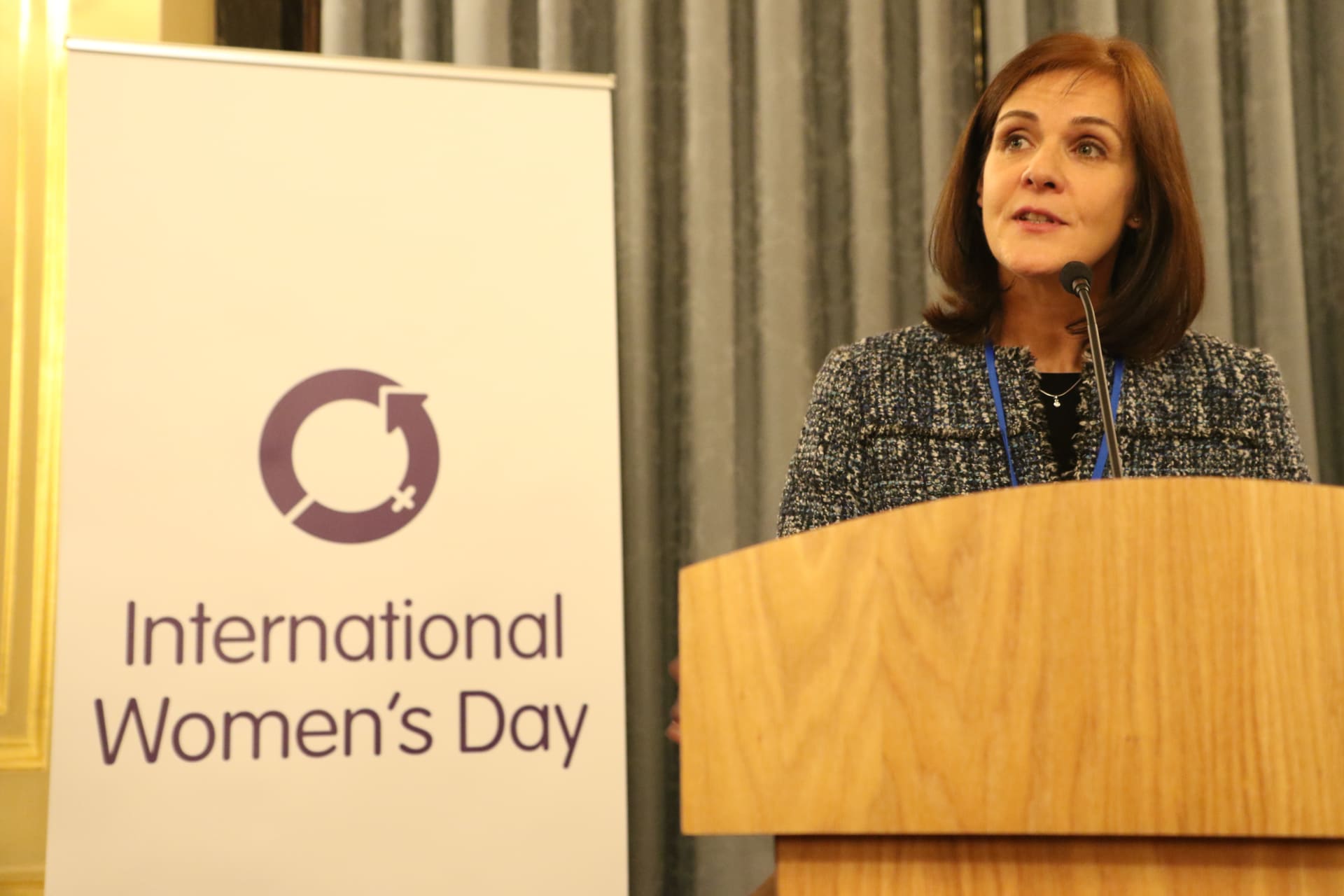 <p>Joanna Roper, Special Envoy Women and Girls speaking at an International Women’s Day event in London, 2017.</p>
