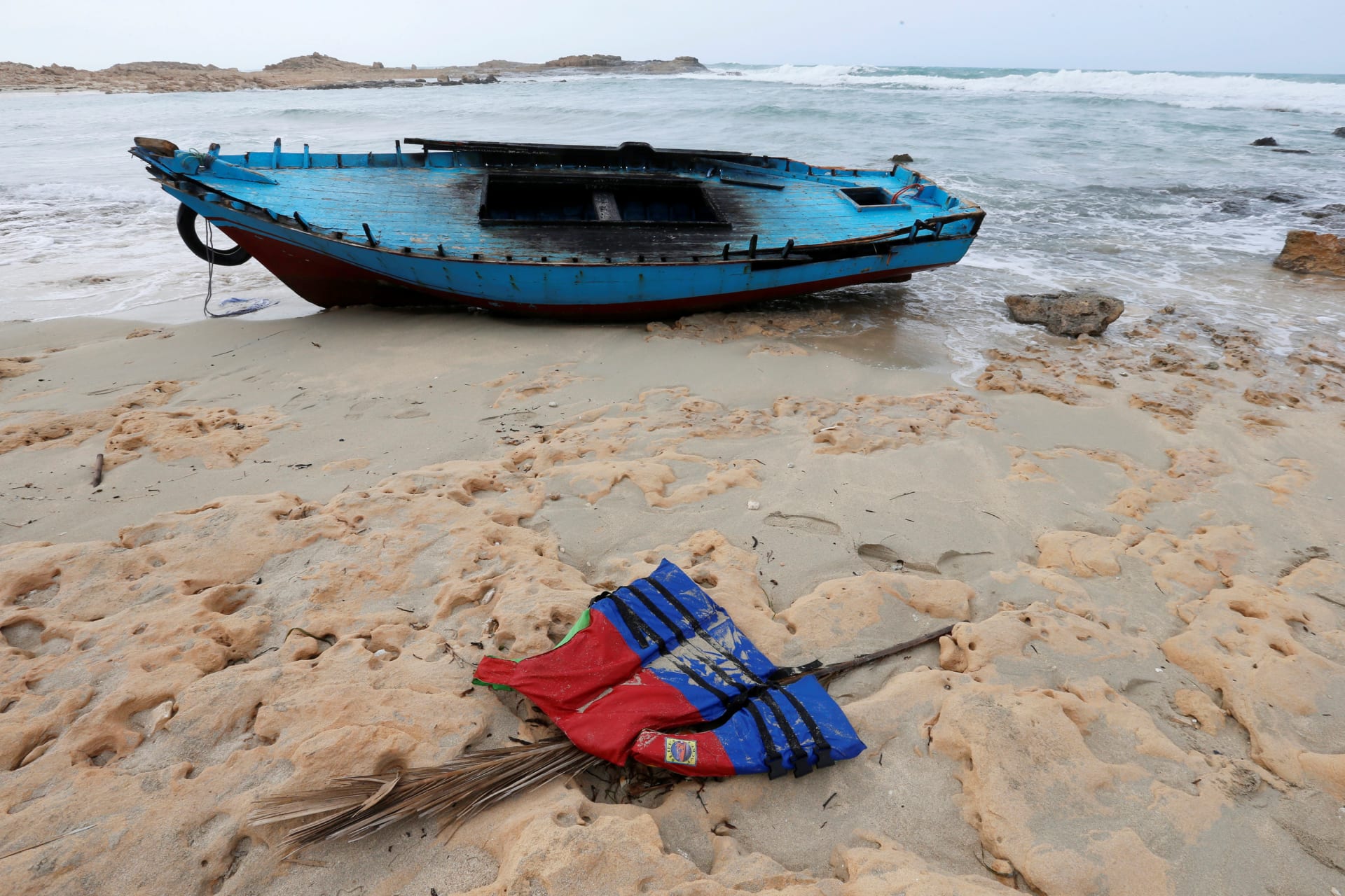 <p>A boat used by migrants near the town of Sabratha, Libya, on March 19, 2019. </p>
