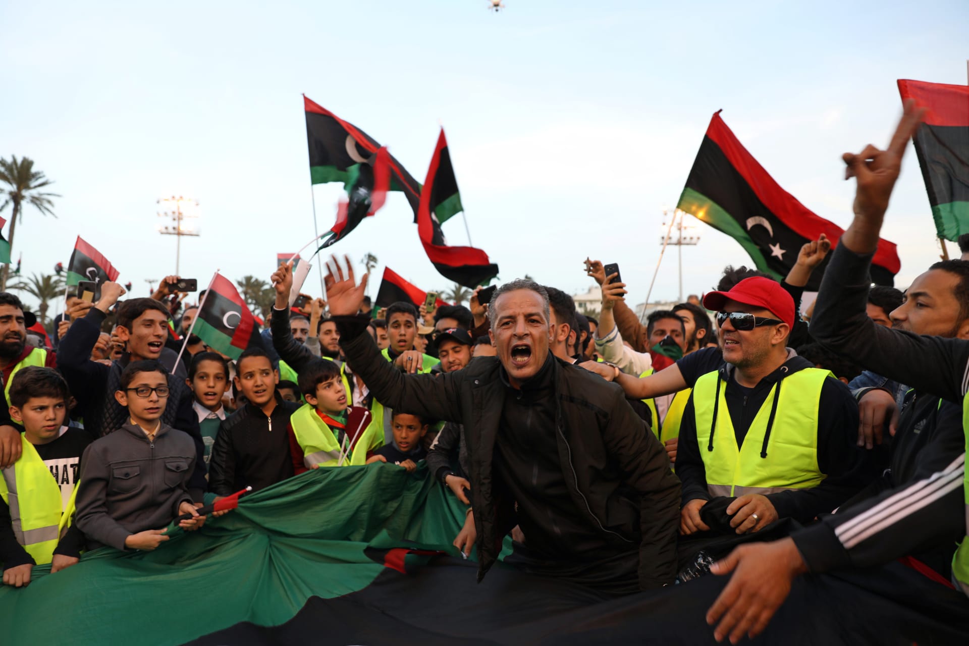 <p>Libyan protesters demand an end to General Khalifa Haftar’s offensive against Tripoli, Libya, in April 2019. </p>

