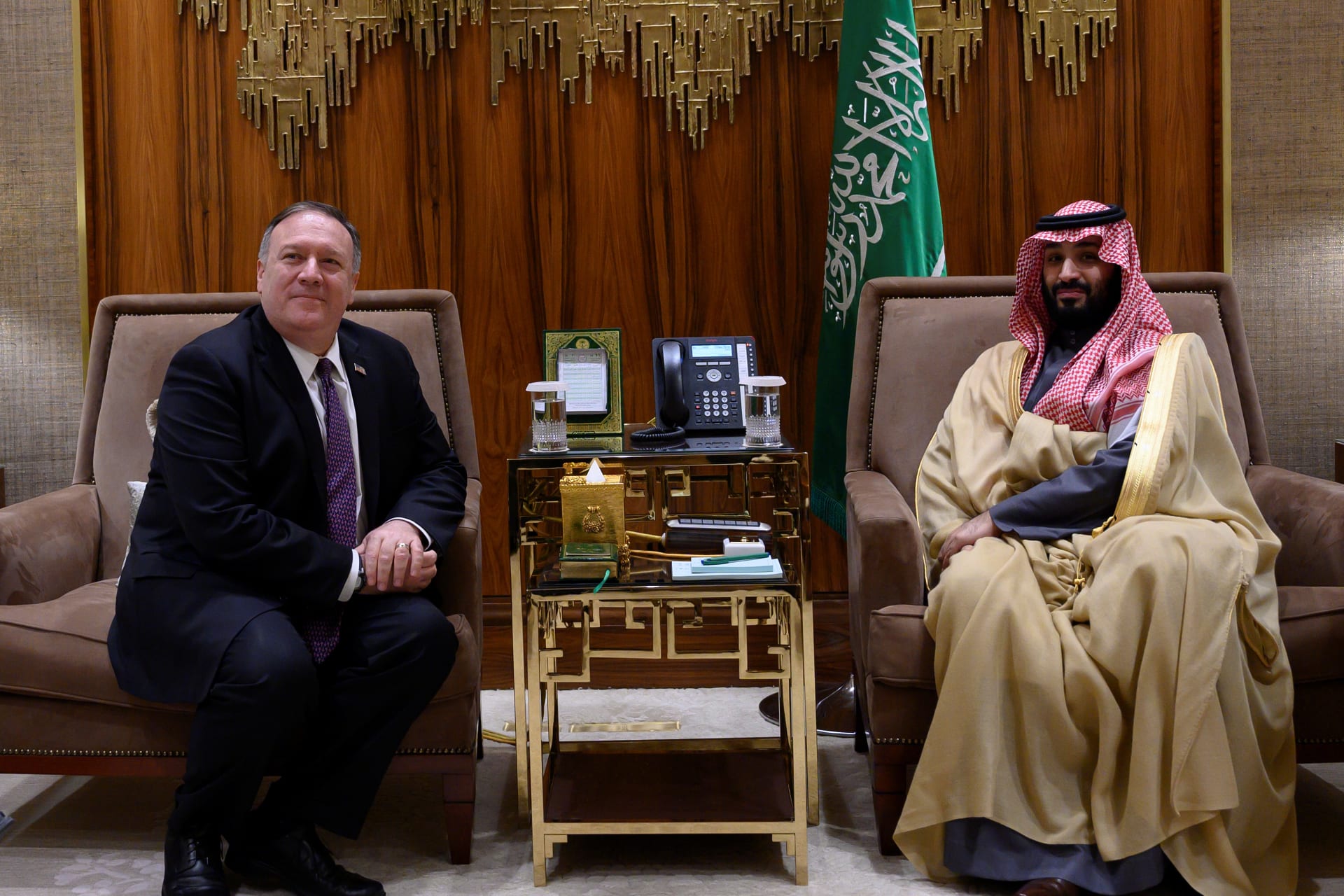 <p>U.S. Secretary of State Mike Pompeo meets with Saudi Arabia’s Crown Prince Mohammed bin Salman at Irqah Palace in Riyadh, Saudi Arabia February 20, 2020.</p>
