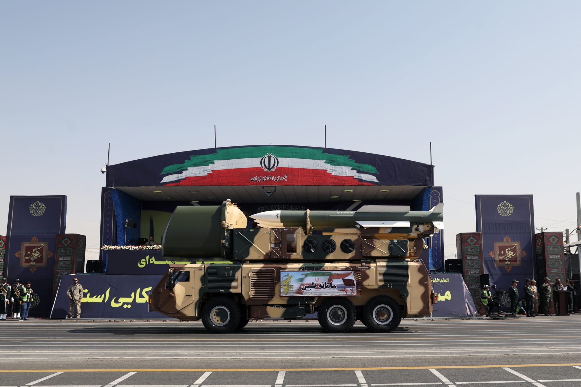<p>Missiles are displayed by Iran’s army during the ceremony of the National Army Day parade in Tehran, Iran September 22, 2019.</p>
