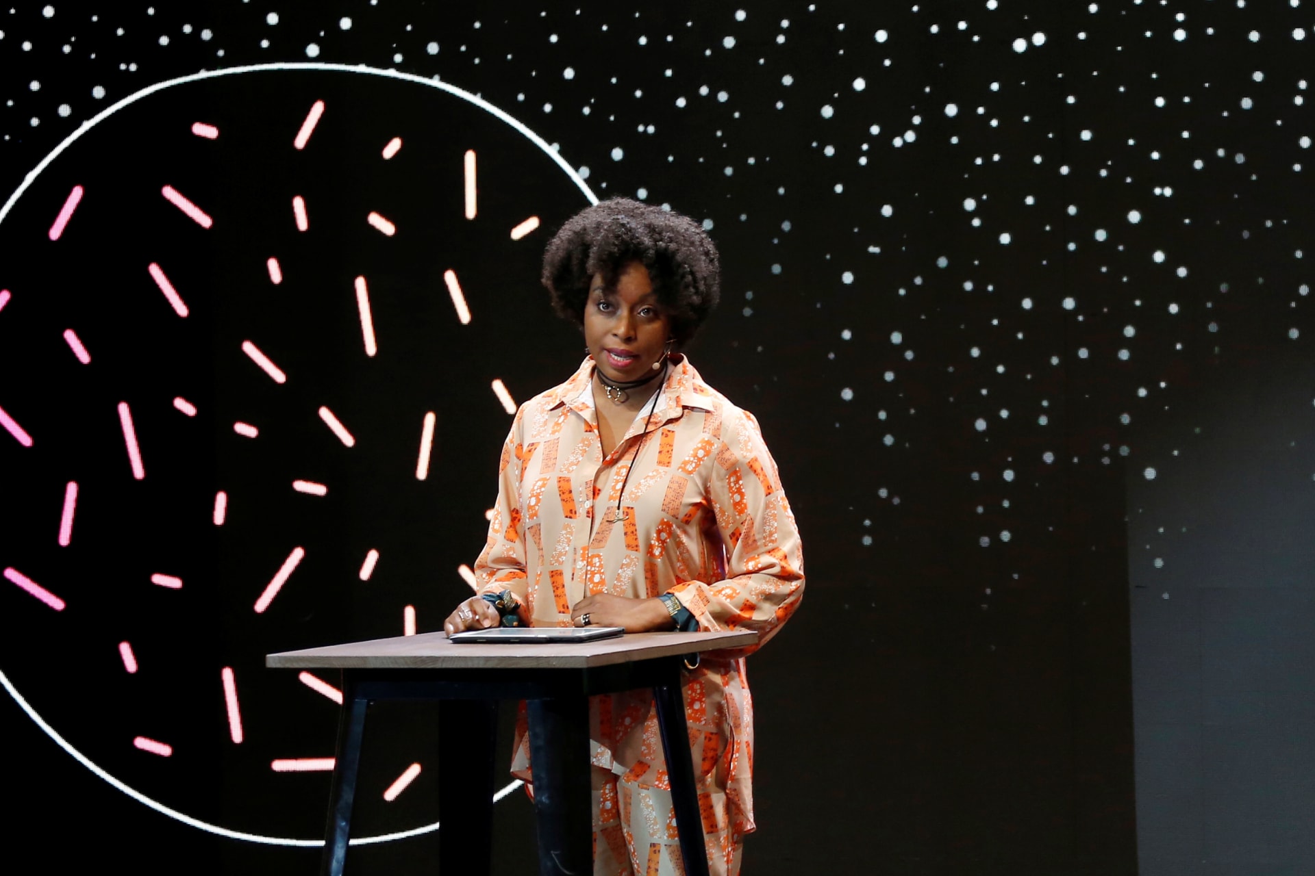 <p>Nigerian writer Chimamanda Ngozi Adichie speaks during the Congress of the Future in Santiago, Chile, on January 13, 2020. </p>
