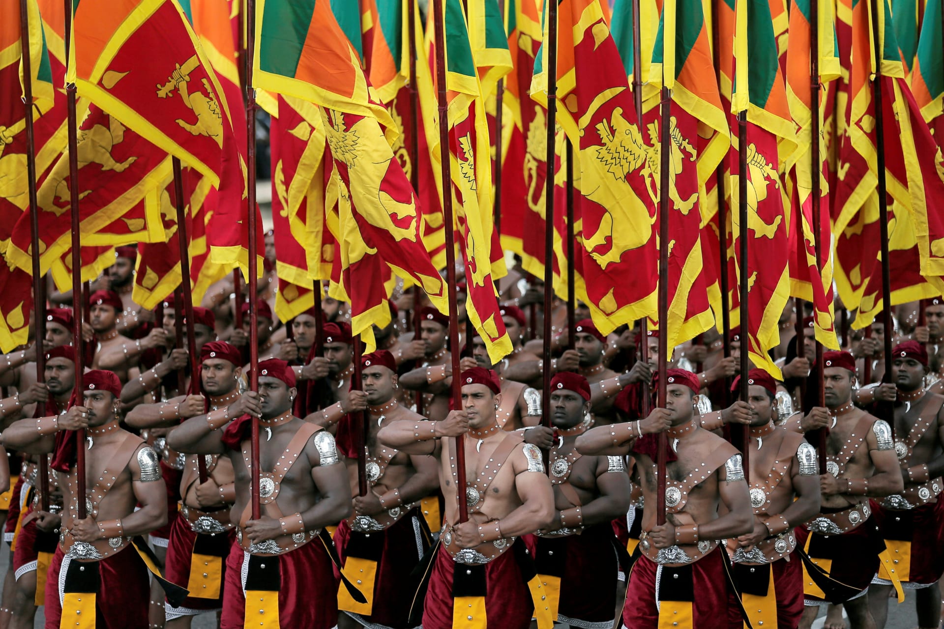 <p>Soldiers marching in Sri Lanka’s independence day parade on Tuesday.</p>
