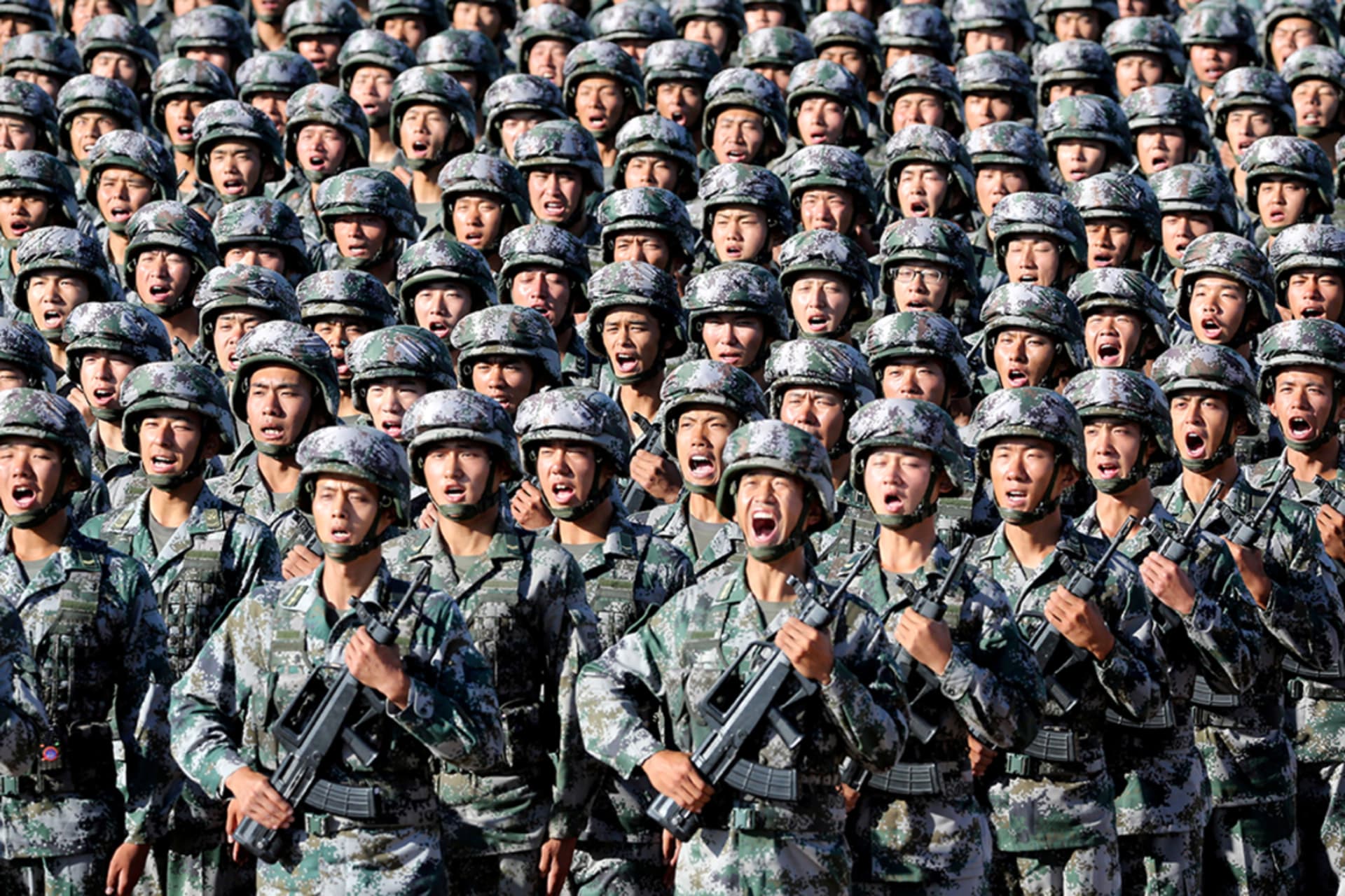 <p>PLA soldiers prepare for a military parade in 2017.</p>
