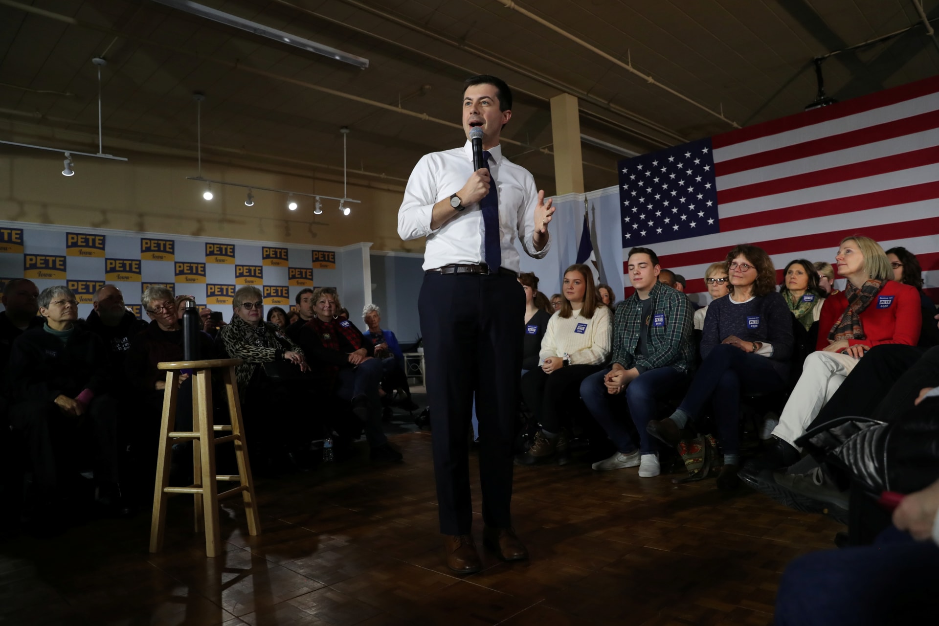 <p>Former South Bend mayor Pete Buttigieg speaks at a campaign rally in Muscatine, Iowa, on January 21. </p>
