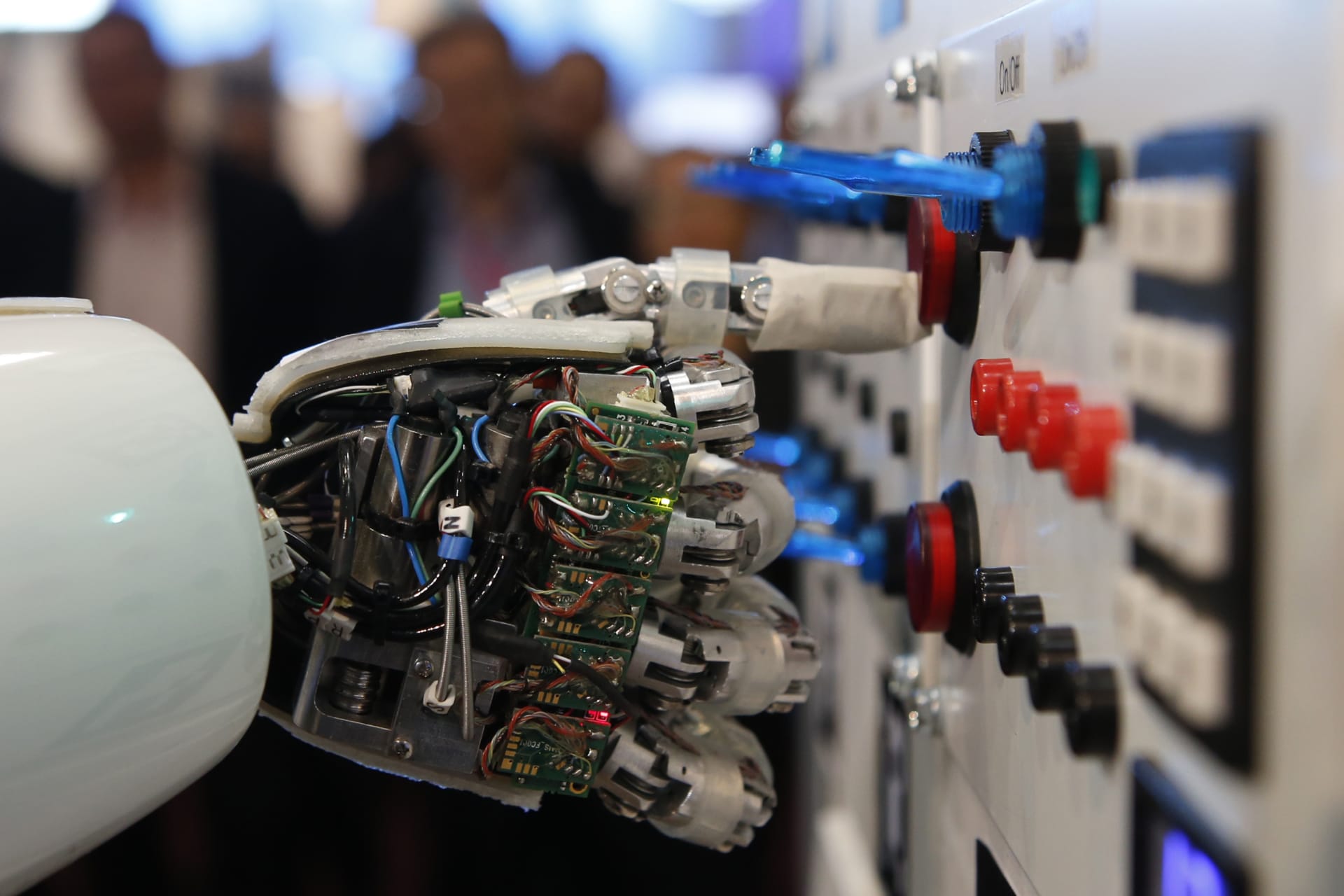 <p>The hand of humanoid robot AILA (artificial intelligence lightweight android) operates a switchboard during a demonstration by the German research centre for artificial intelligence at the CeBit computer fair in Hanover</p>
