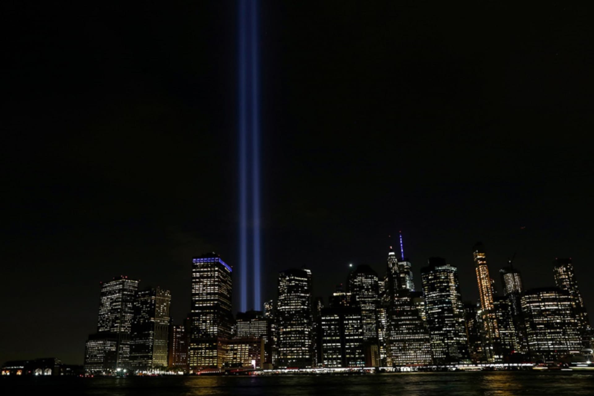 <p>The Tribute in Light installation illuminates lower Manhattan, New York City, on September 11, 2019, marking the eighteenth anniversary of the 9/11 attacks.</p>
