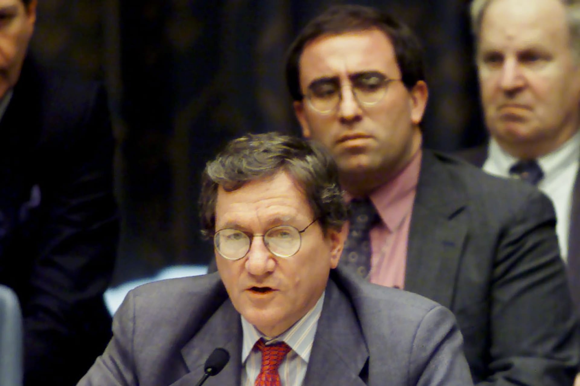 <p>U.S. Ambassador to the United Nations Richard Holbrooke speaks at the UN Security Council after members voted to authorize a 5,500-member force to monitor the ceasefire in the Democratic Republic of the Congo, on February 24, 2000</p>