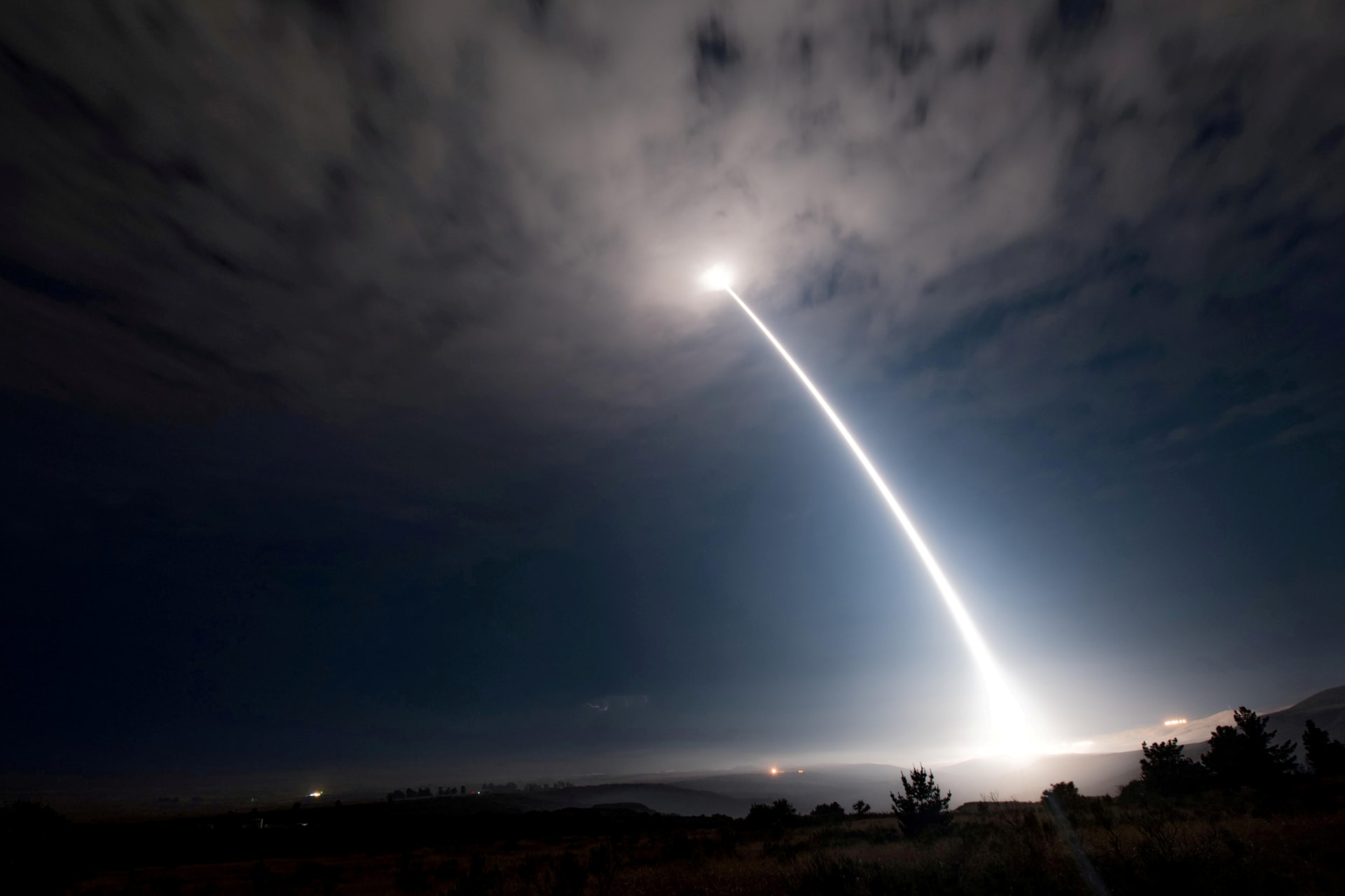 <p>An unarmed Minuteman III intercontinental ballistic missile launches during a test at Vandenberg Air Force Base in California. </p>
