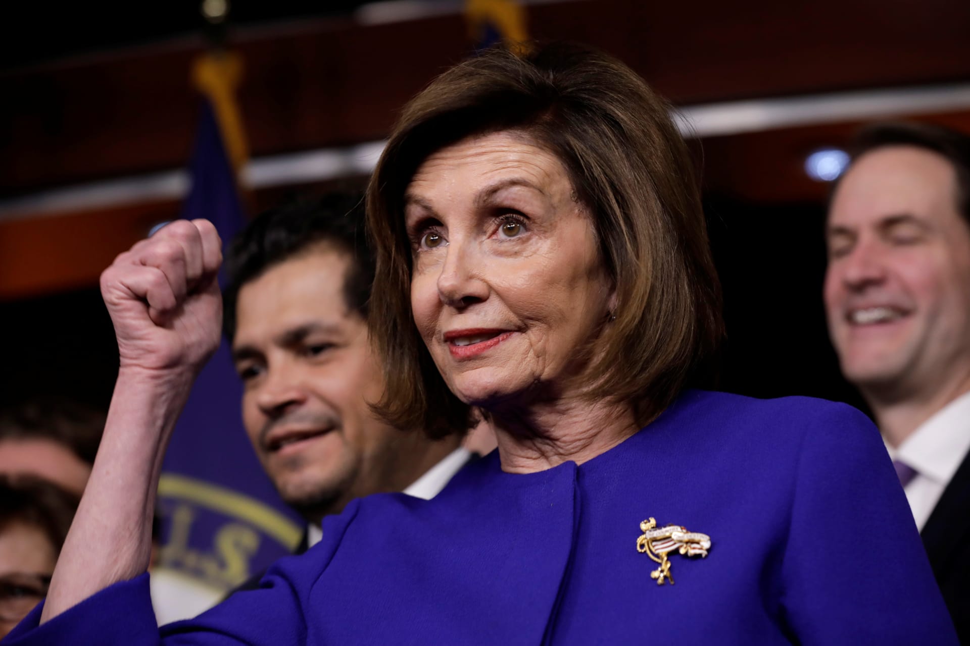 <p>U.S. House Speaker Nancy Pelosi (D-CA) gestures during a news conference on the USMCA trade agreement on Capitol Hill in Washington, U.S., December 10, 2019.</p>
