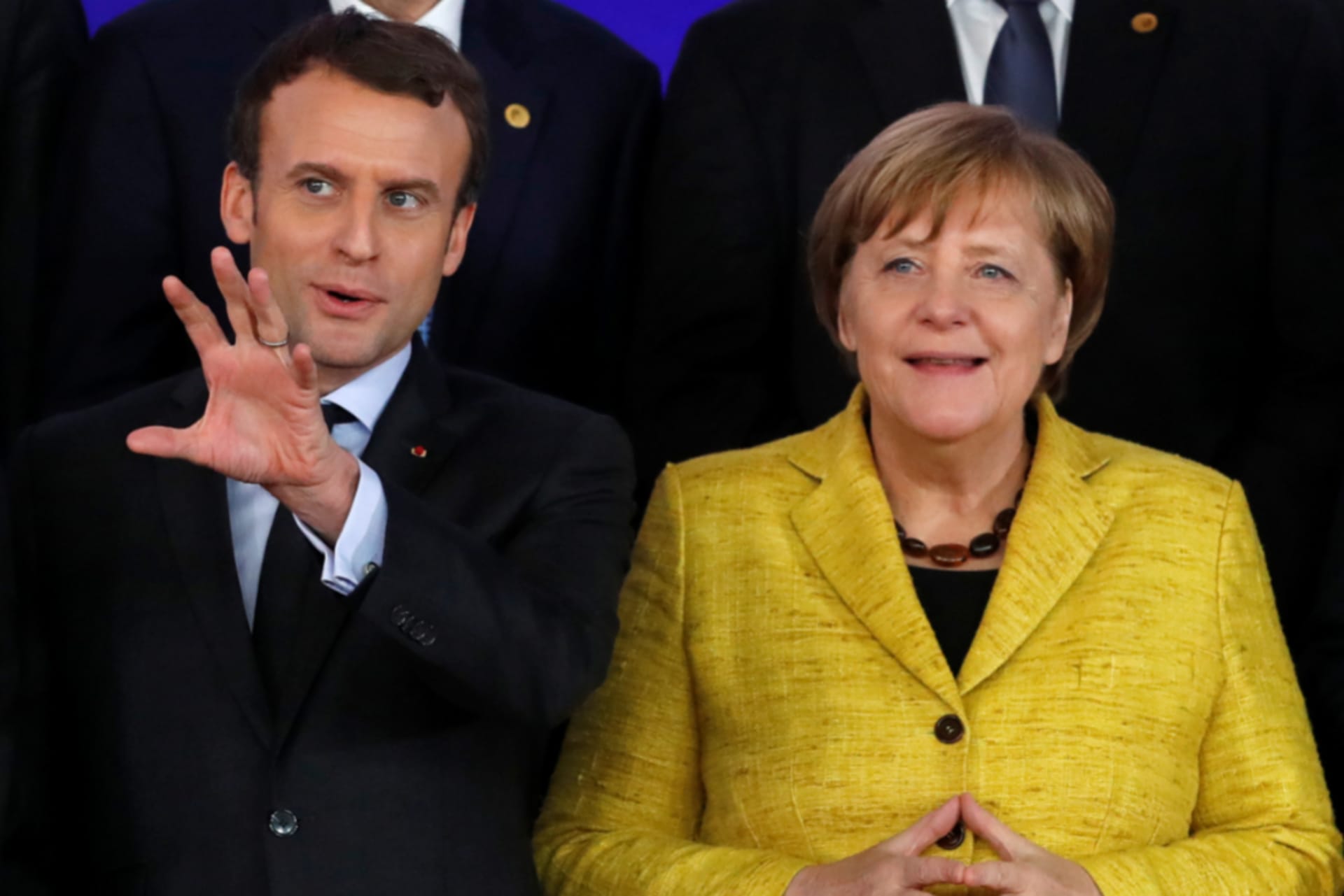 <p>French President Emmanuel Macron and German Chancellor Angela Merkel take part in the launching of the Permanent Structured Cooperation (PESCO) during an EU summit in Brussels, Belgium, on December 14, 2017. </p>
