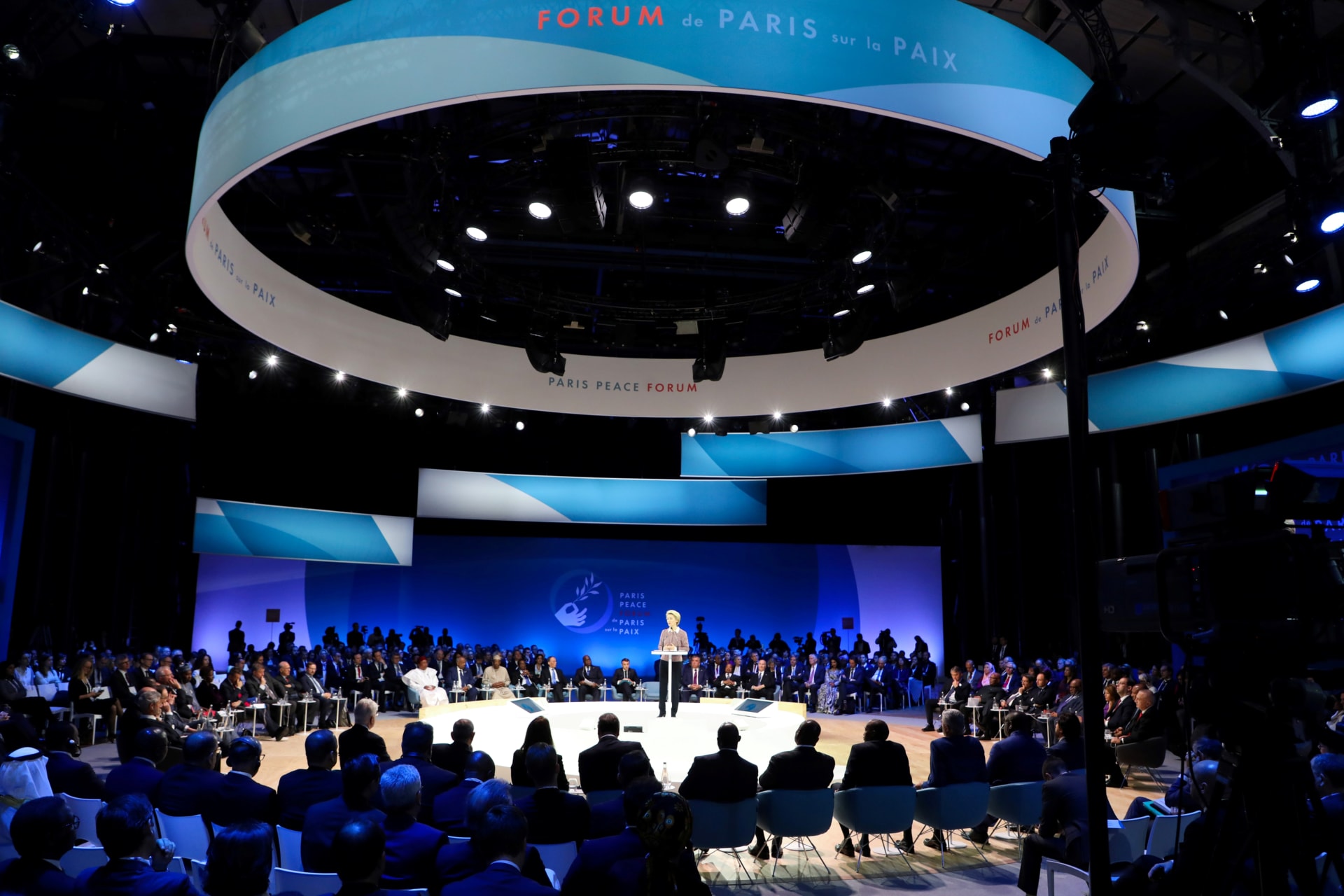 <p>European Commission President Ursula von der Leyen delivers a speech at the start of the Paris Peace Forum on November 12, 2019.</p>
