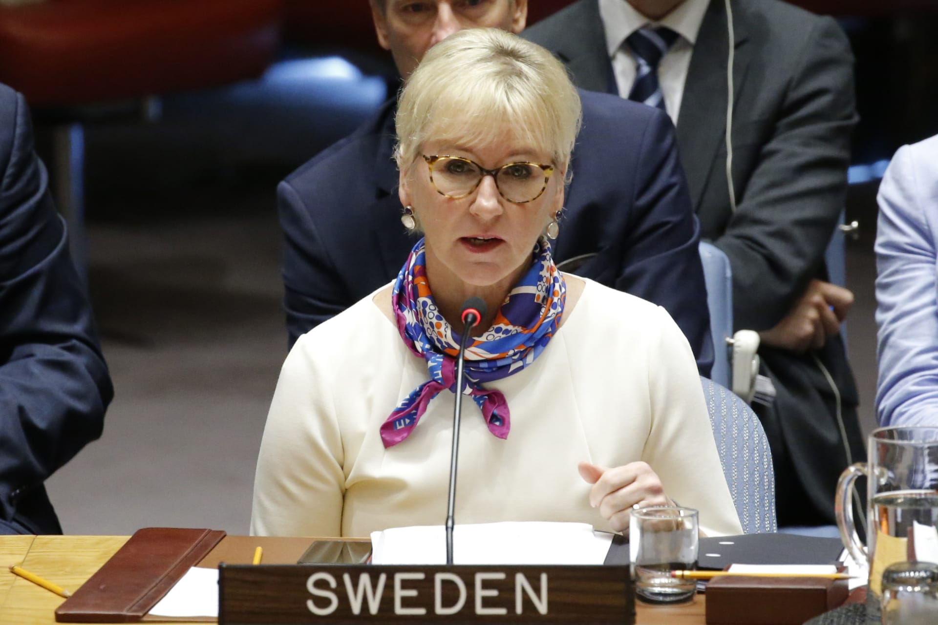 <p>Sweden’s Former Foreign Minister Margot Wallstrom speaks during a UN Security Council meeting during the 73rd session of the UN General Assembly in New York, United States. September 26, 2018.</p>
