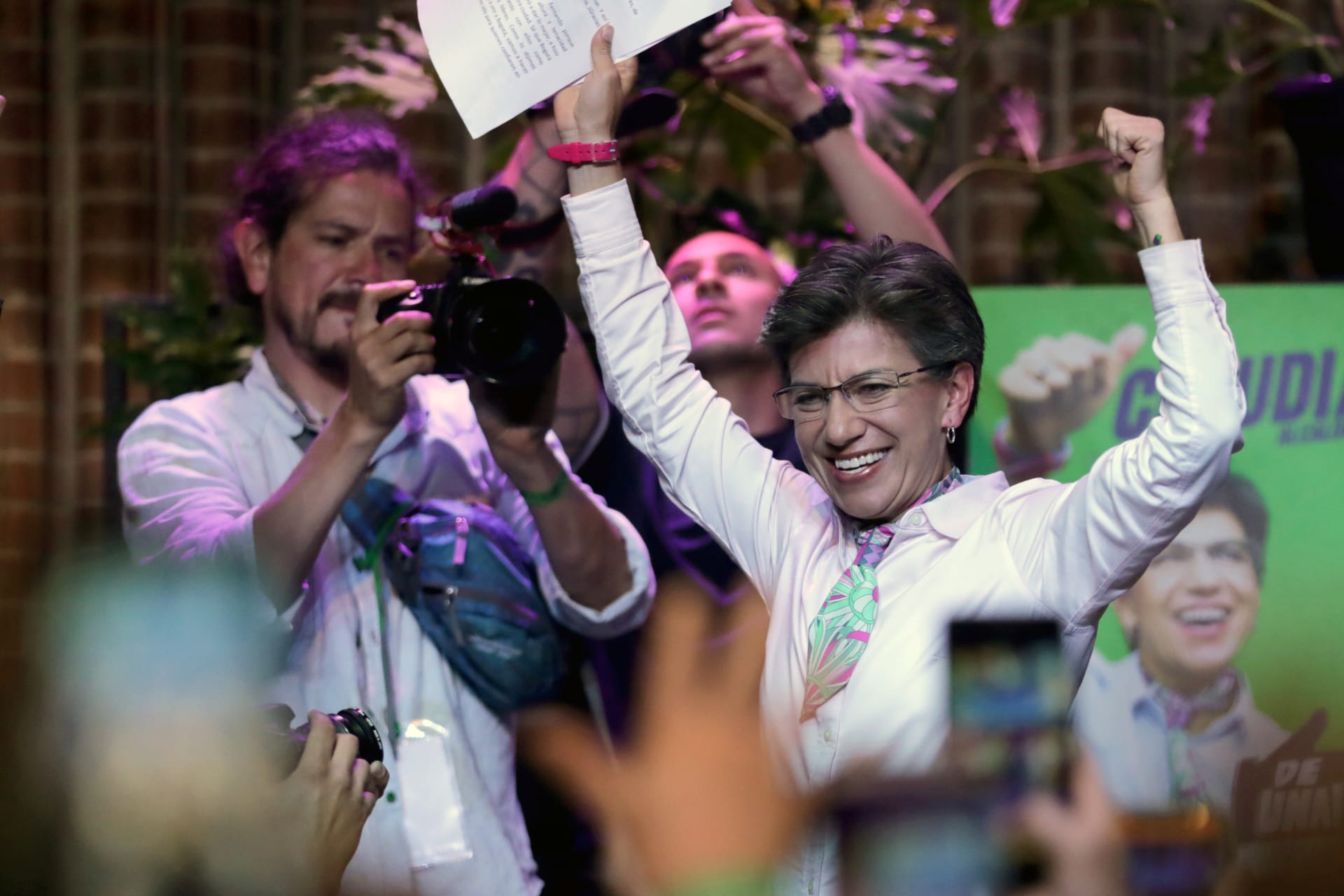 <p>Claudia Lopez celebrates after winning local elections in Bogota, Colombia October 27, 2019.</p>

