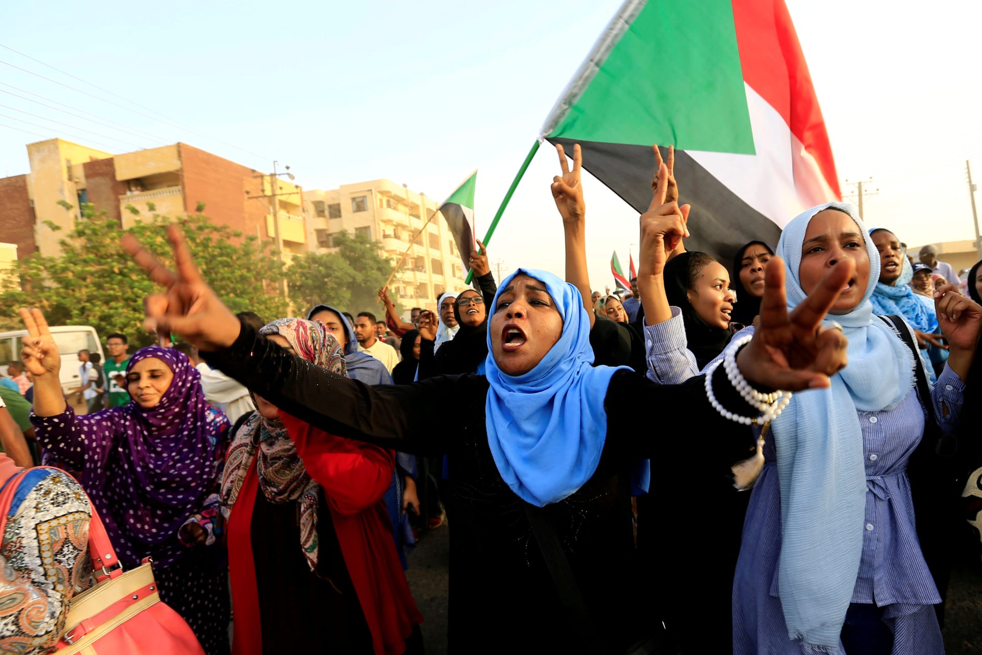 <p>Sudanese protesters march during a demonstration Khartoum, Sudan July 2019.</p>