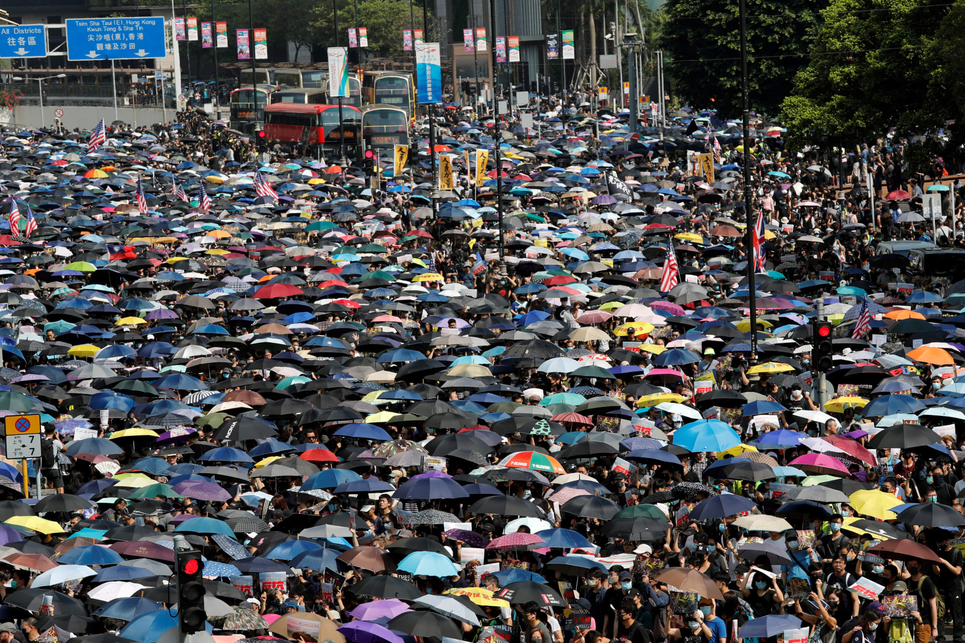 <p>Anti-government protesters gather at the start of a protest march in Hong Kong’s tourism district of Tsim Sha Tsui, China, on October 20, 2019.</p>
