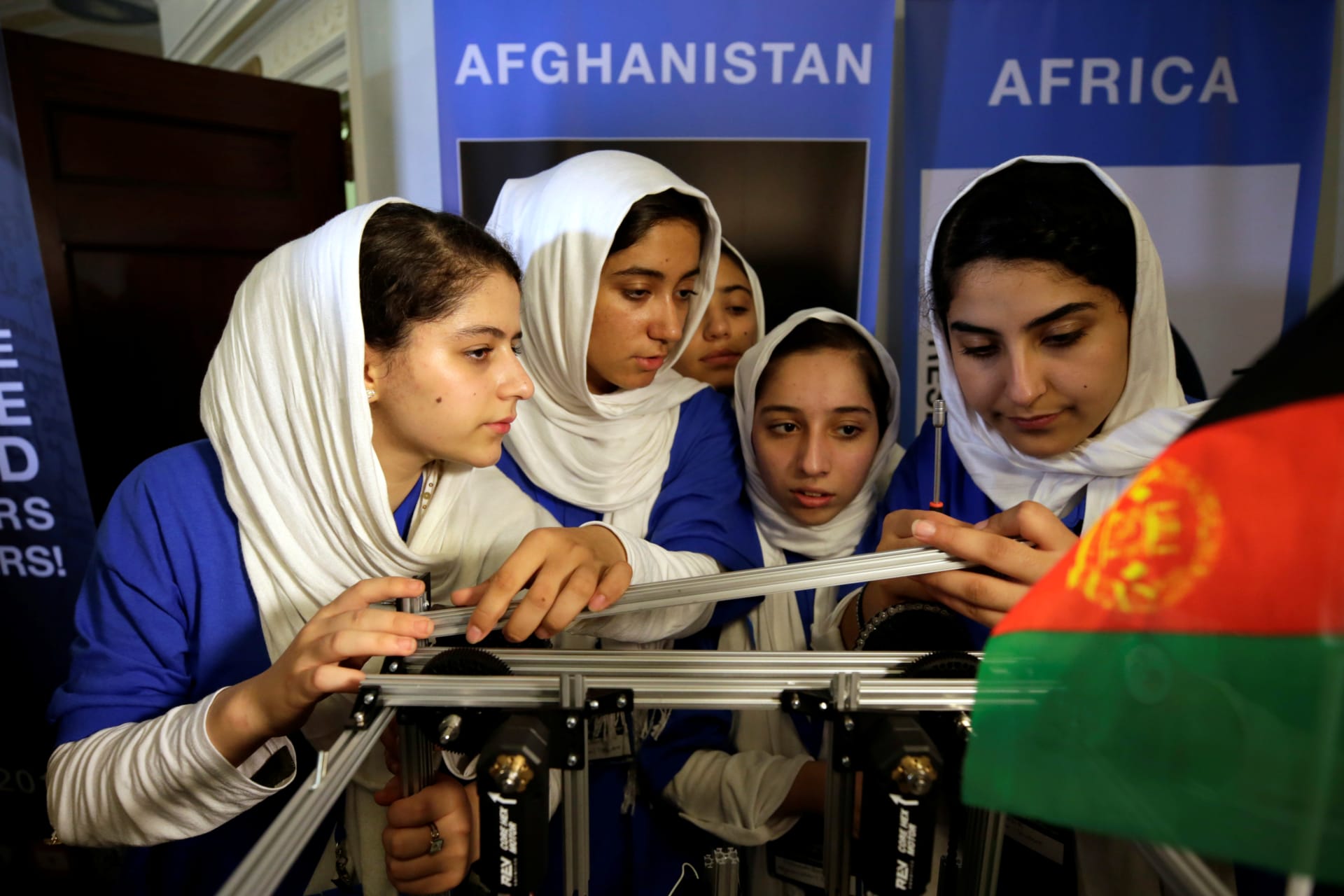 <p>Afghan Girls Robotics Team prepares to compete in first international robot Olympics, July 2017..</p>
