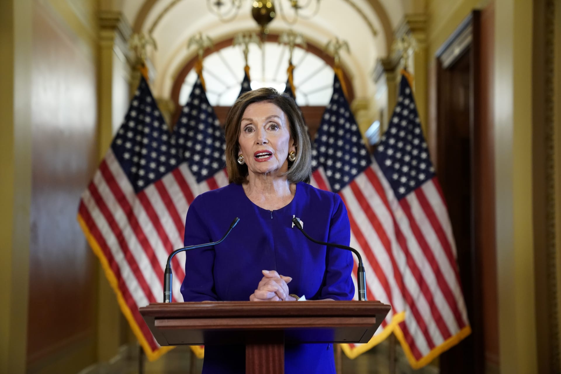 <p>House Speaker Nancy Pelosi (D-CA) calls for a formal impeachment inquiry at the Capitol on Sept. 24.</p>
