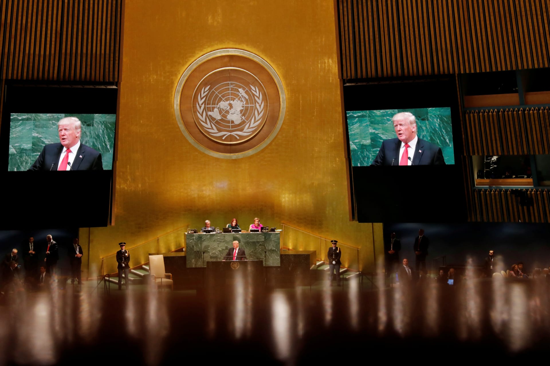 <p>U.S. President Donald J. Trump addresses the 73rd session of the United Nations General Assembly on September 25, 2018. </p>
