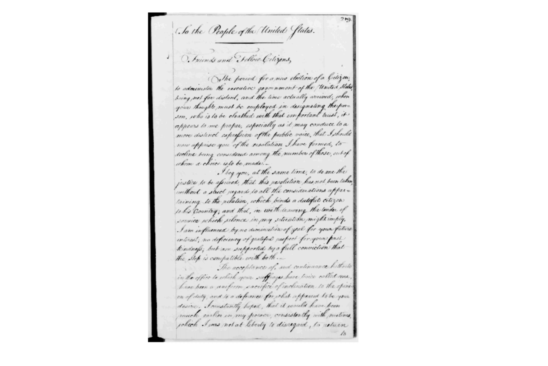 <p>The text of George Washington’s Farewell Address. Library of Congress</p>
