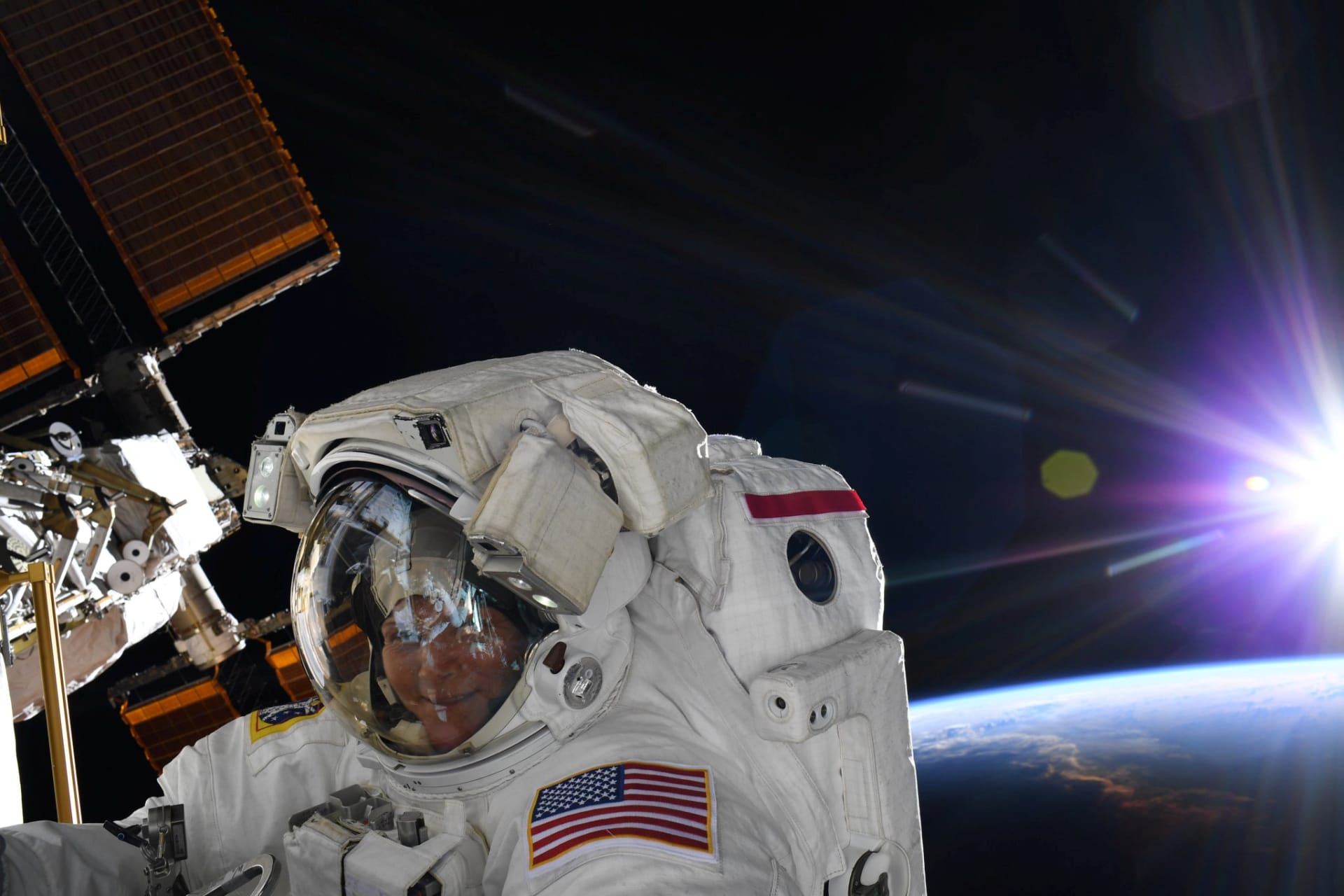 <p>NASA astronaut Anne McClain is seen during a spacewalk at the International Space Station in this social media photo on March 22, 2019.</p>
