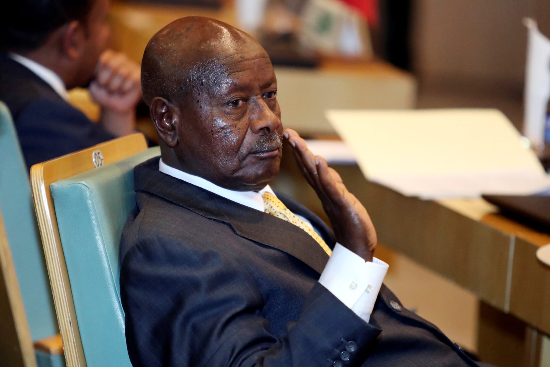 <p>Uganda’s President Yoweri Museveni attends the High Level Consultation Meetings of Heads of State and Government on the situation in the Democratic Republic of Congo at the African Union Headquarters in Addis Ababa, Ethiopia January 17, 2019</p>
