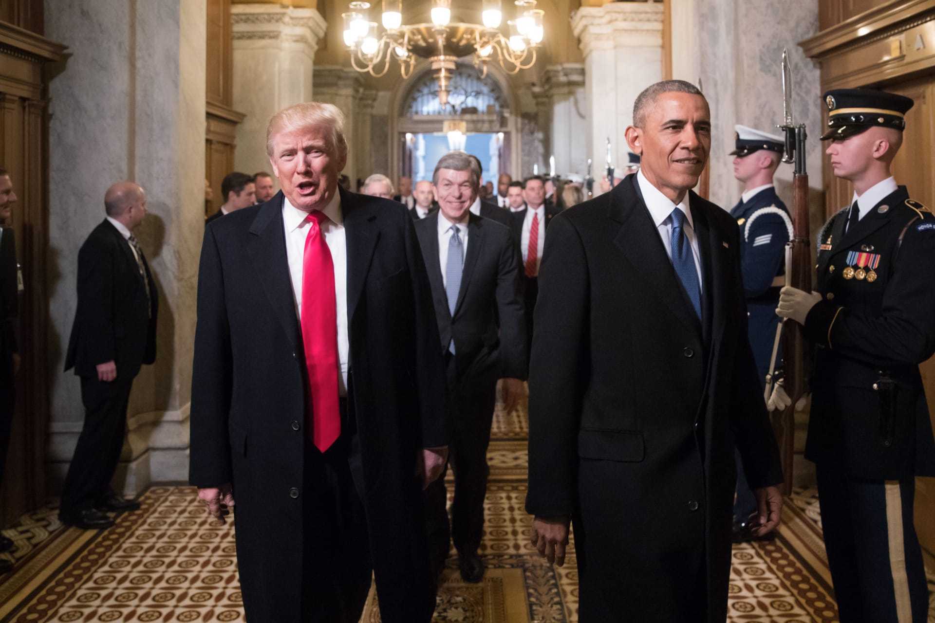 <p>Then President-Elect Donald J. Trump and President Barack Obama arrive for Trump’s inauguration ceremony in Washington, DC, on January 20, 2017.</p>
