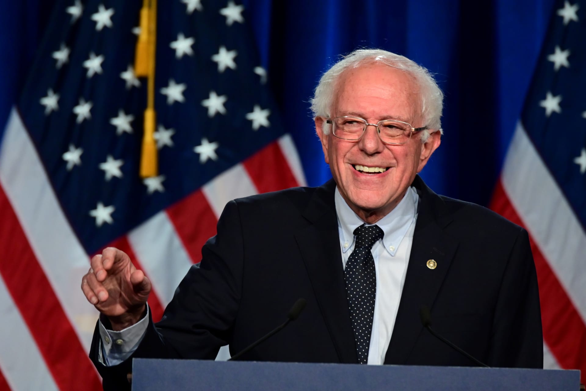 <p>Bernie Sanders delivers a speech at George Washington University in Washington, DC. Erin Scott/REUTERS</p>
