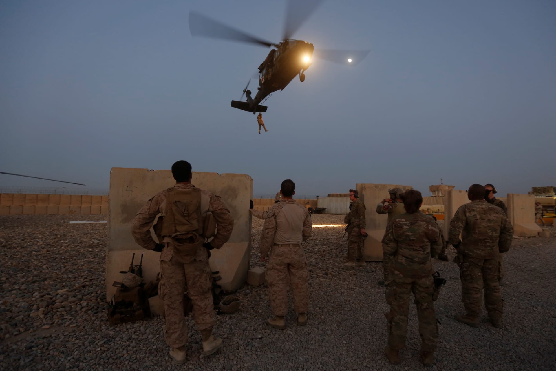 <p>U.S. troops take part in a helicopter Medevac exercise in Helmand province, Afghanistan</p>