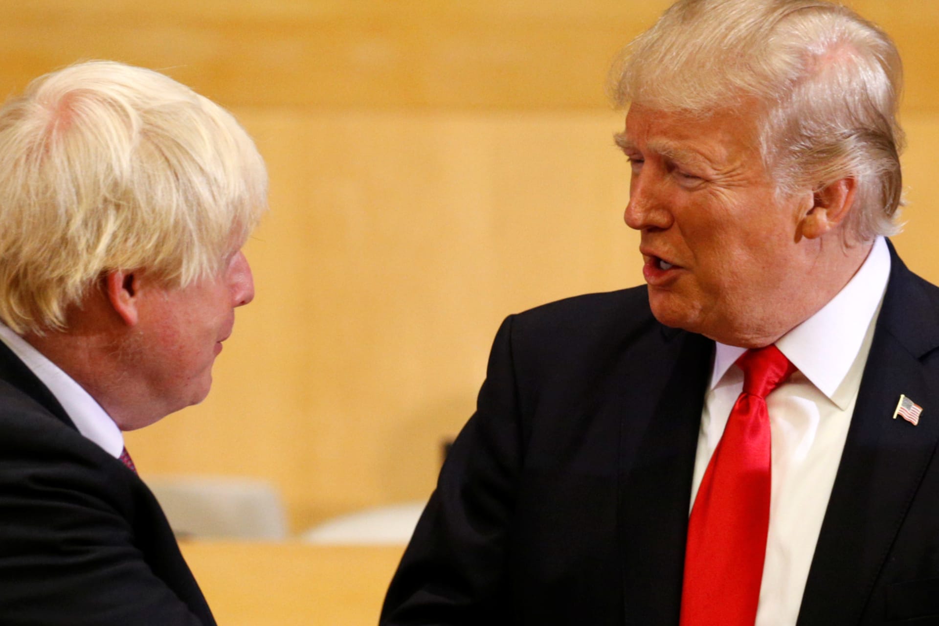 <p>U.S. President Donald Trump greets British Foreign Secretary Boris Johnson (L) as they take part in a session on reforming the United Nations at U.N. Headquarters in New York, U.S., September 18, 2017.</p>
