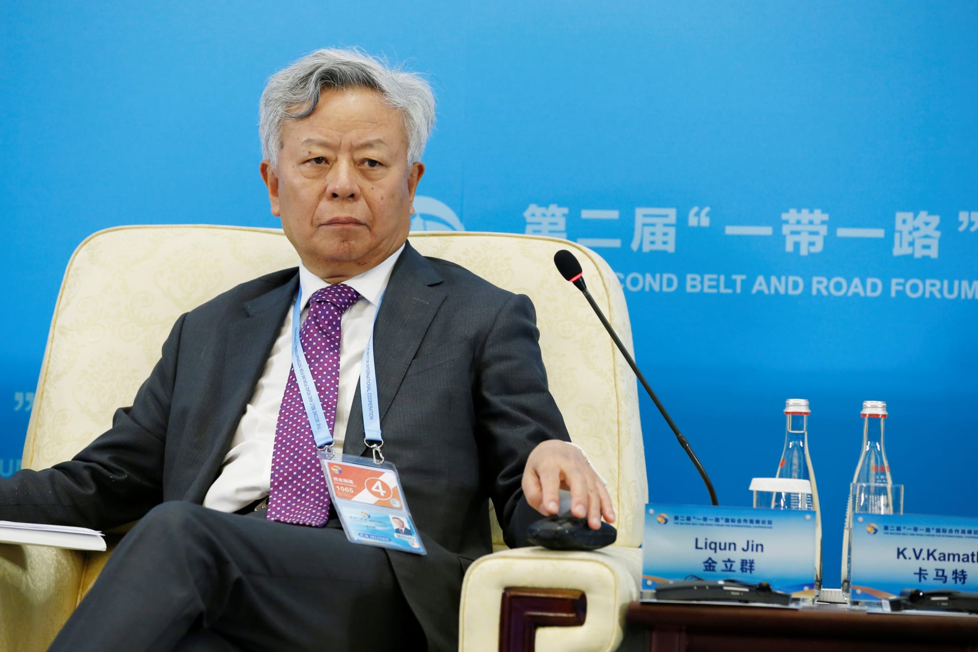 <p>Asian Infrastructure Investment Bank President Jin Liqun at the second Belt and Road Forum for International Cooperation in Beijing, China, on April 25, 2019. </p>

