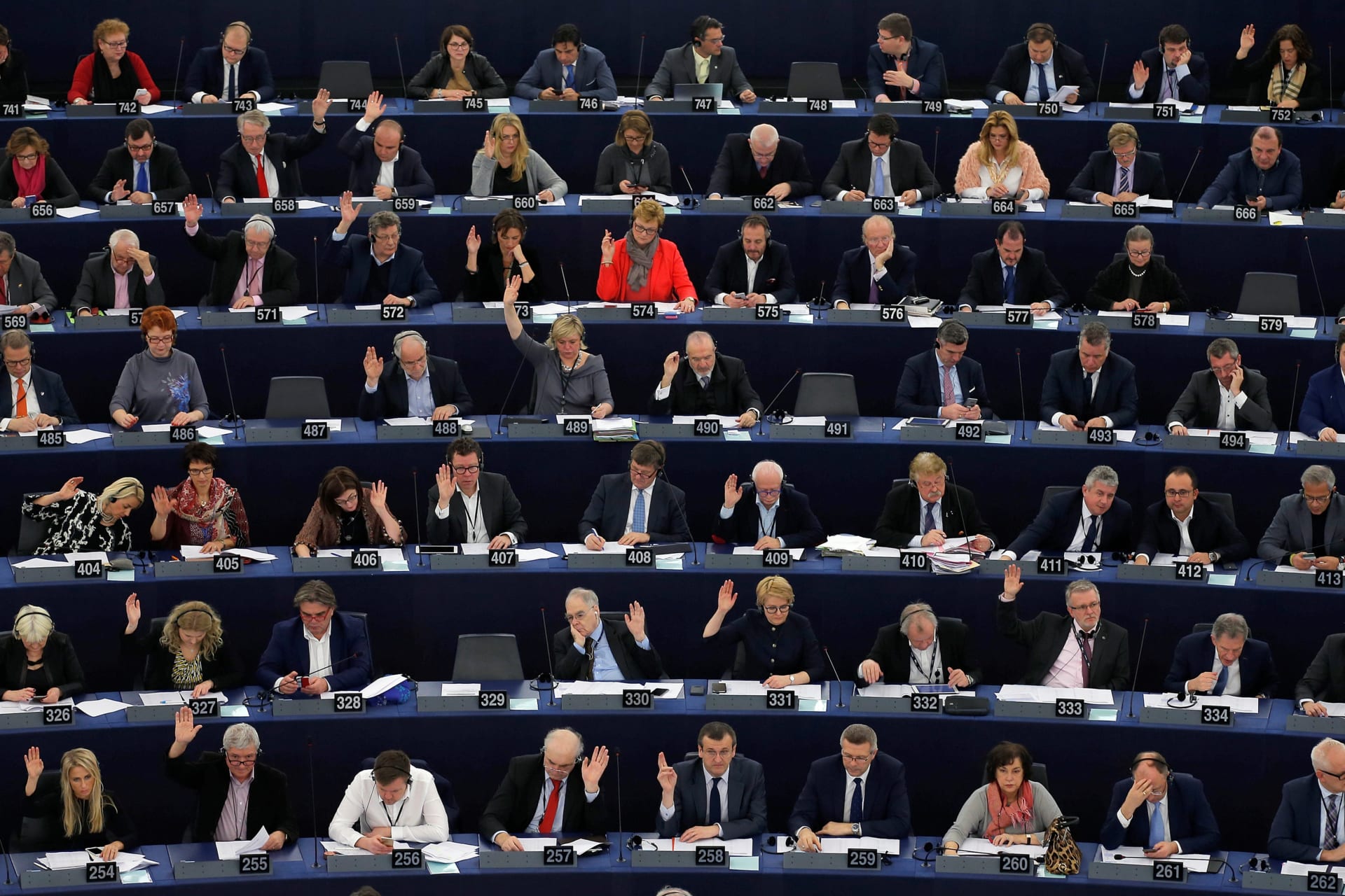<p>Members of the European Parliament take part in a voting session in Strasbourg, France.</p>
