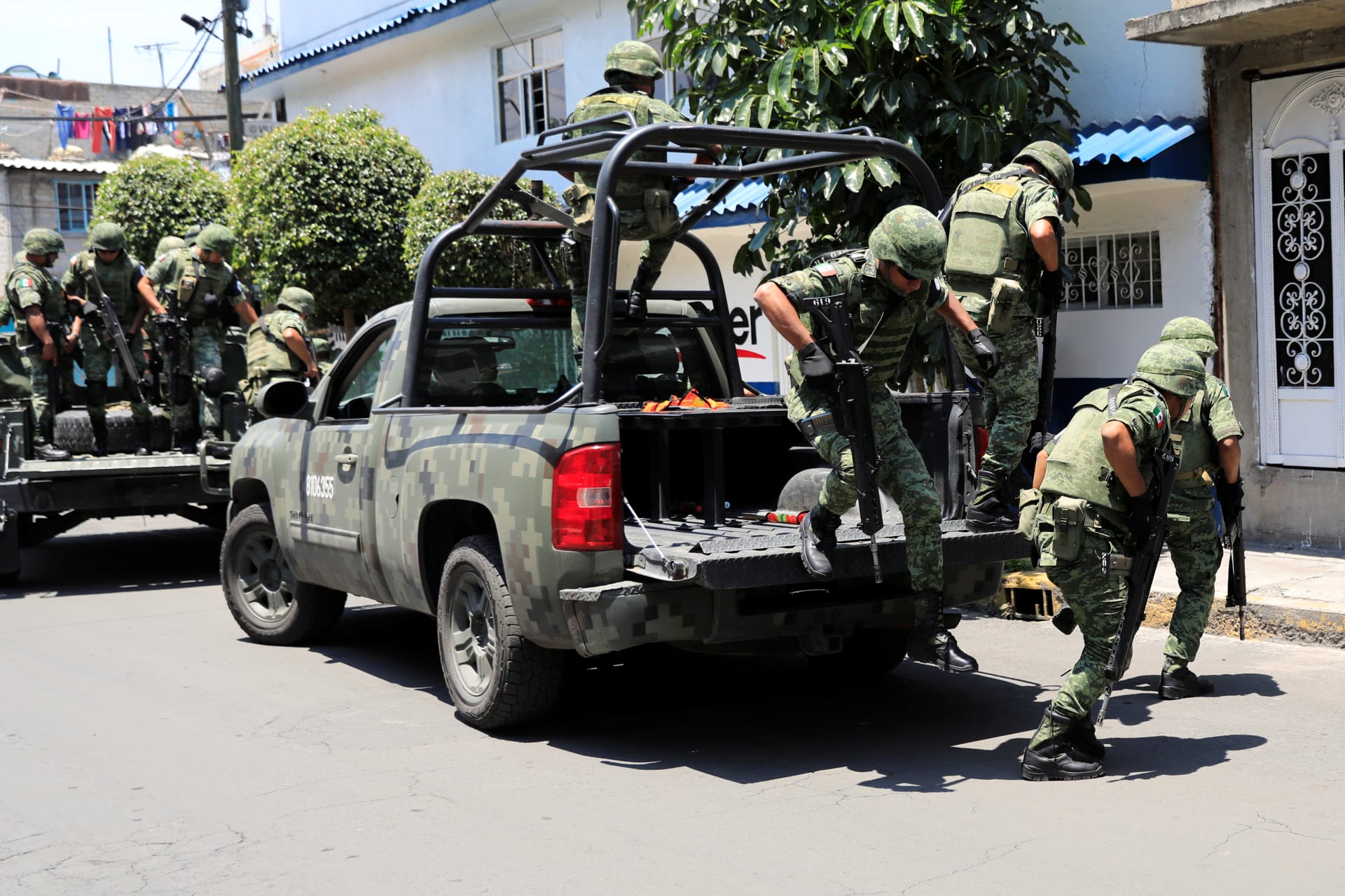 <p>Members of the National Guard patrol around the neighborhoods in the Iztapalapa borough of Mexico City, Mexico July 5, 2019</p>
