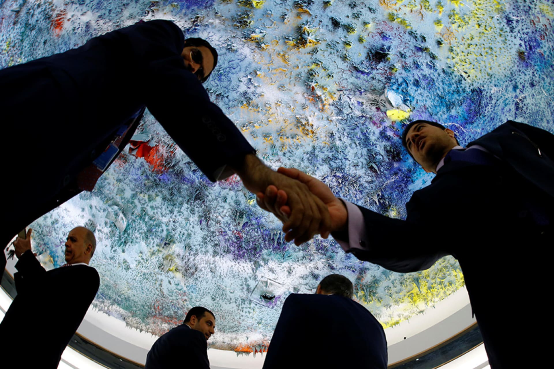 <p>Delegates arrive for a session of the United Nations Human Rights Council in Geneva, Switzerland. </p>