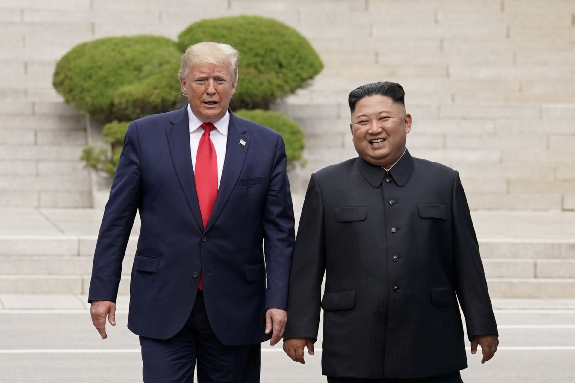 <p>U.S. President Donald Trump meets with North Korean leader Kim Jong-un at the demilitarized zone separating the two Koreas, in Panmunjom, South Korea, on June 30, 2019. </p>
