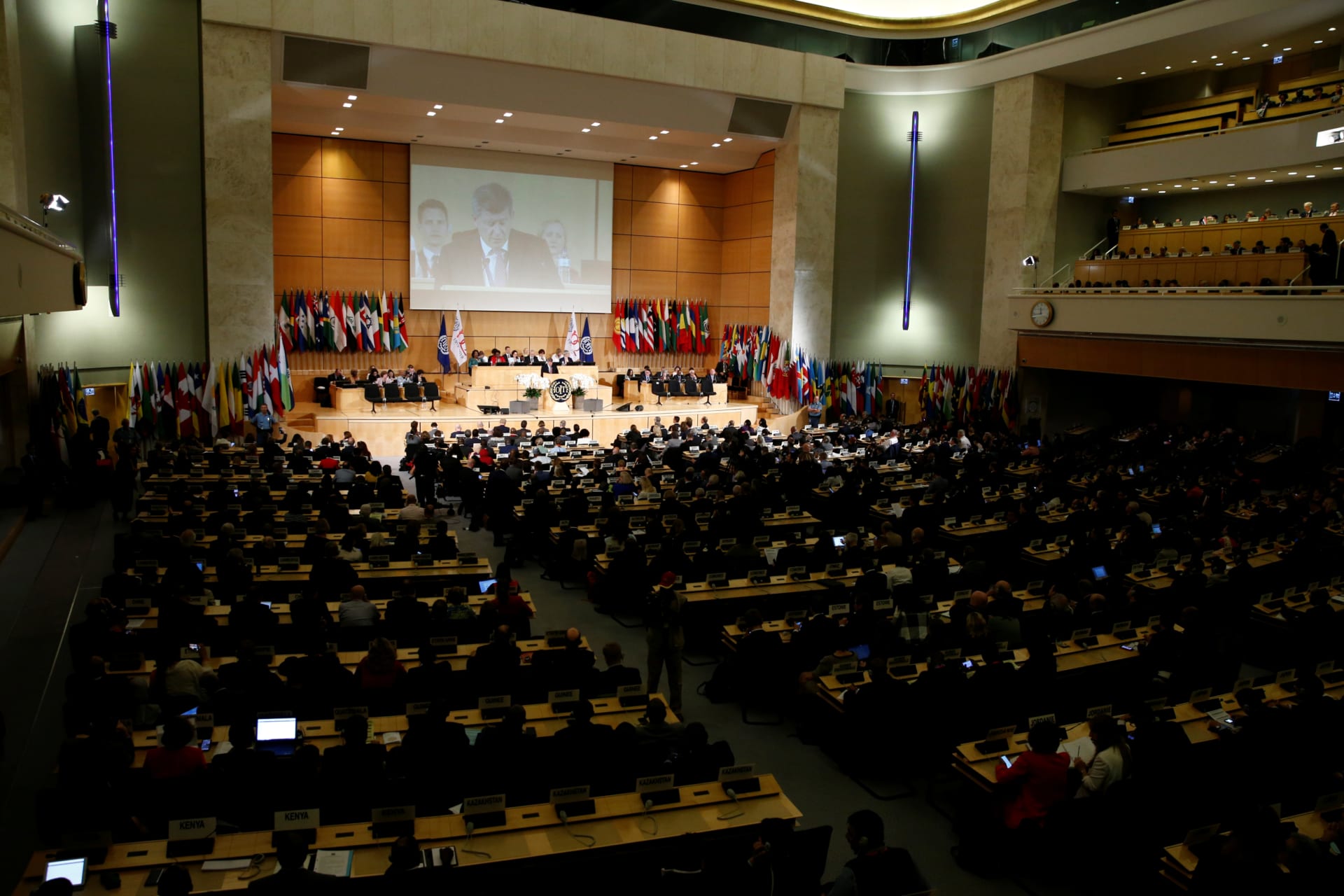 <p>Director-General of the International Labour Organization (ILO) Guy Ryder speaks during the 108th ILO International Labour Conference at the United Nations in Geneva, Switzerland.</p>
