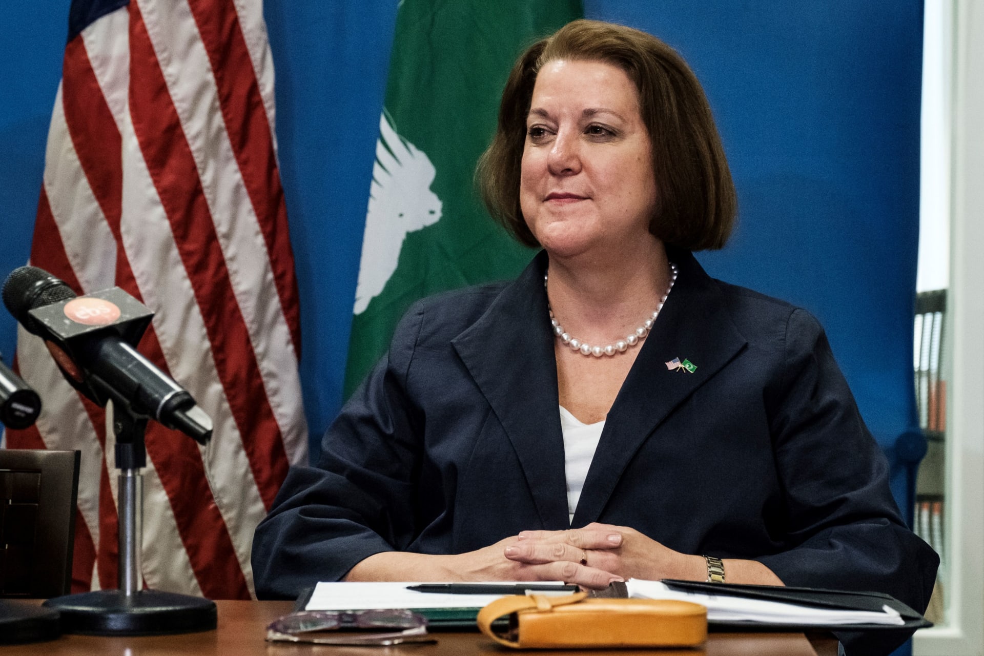 <p>US Representative to the African Union Mary Beth Leonard looks on during a joint press conference with Assistant Secretary of State for African Affairs and US ambassador to Ethiopia at the US Embassy in Addis Ababa, on November 30, 2018</p>

