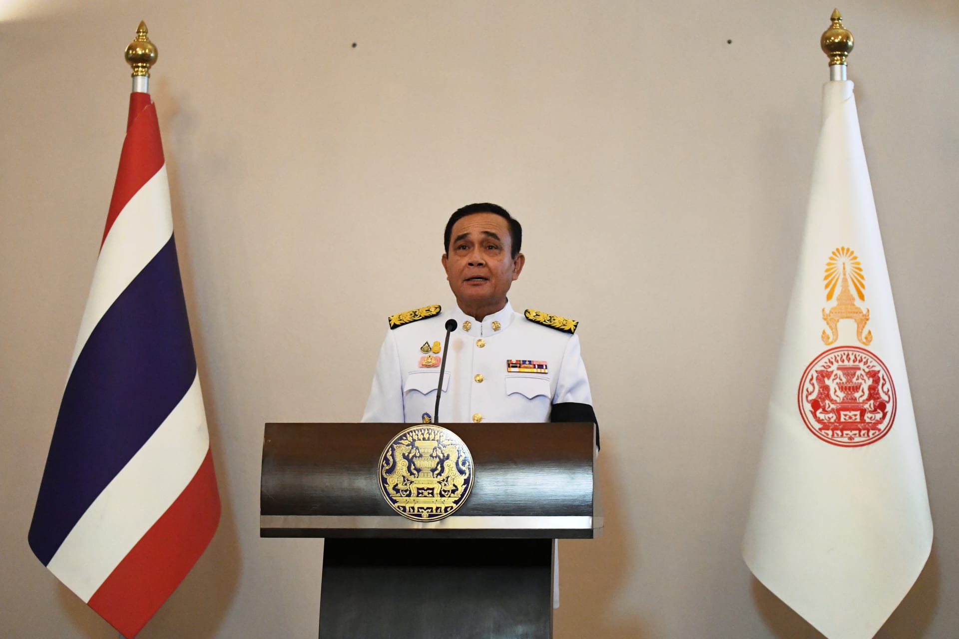 <p>Prayuth Chan-ocha speaks after the royal endorsement ceremony appointing him as Thailand’s new prime minister at Government House in Bangkok, Thailand on June 11, 2019.</p>

