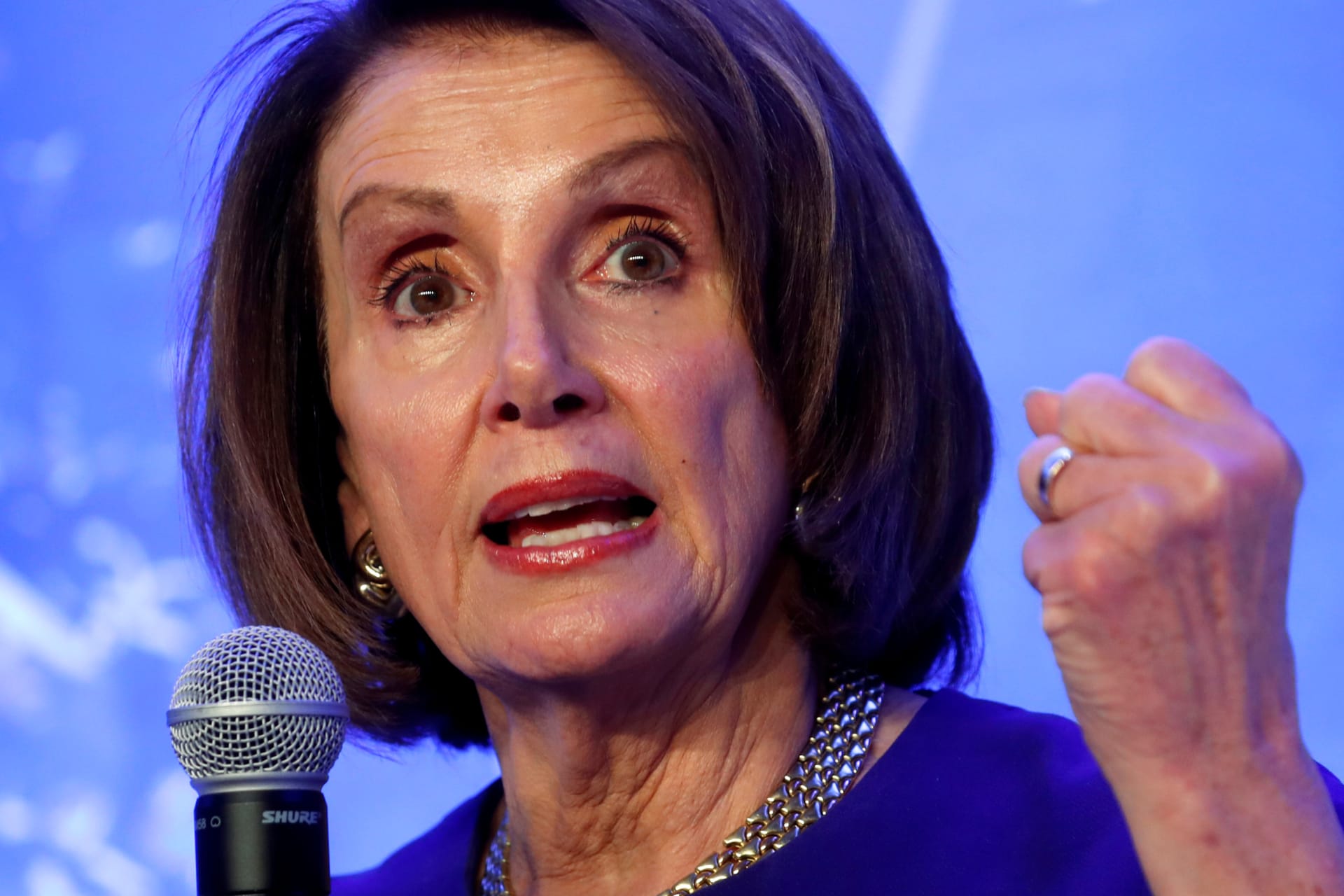 <p>Speaker of the House Nancy Pelosi addresses the Center for American Progress (CAP) 2019 Ideas Conference in Washington, U.S., May 22, 2019. </p>
